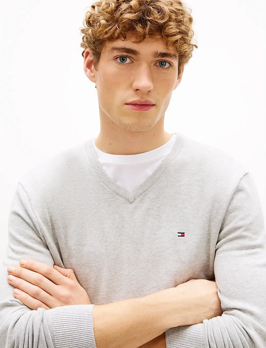 Tommy Hilfiger - ESSENTIAL COTTON V NECK - v-kaelusega - light grey heather - 4