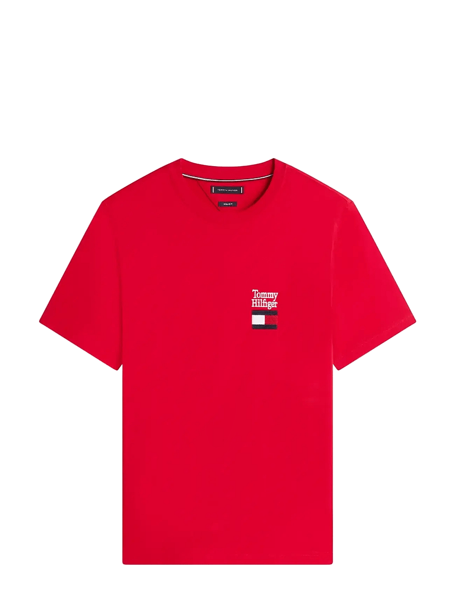Tommy Hilfiger - BRAND LOVE TEXT STACK TEE - short-sleeved t-shirts - medium red - 1