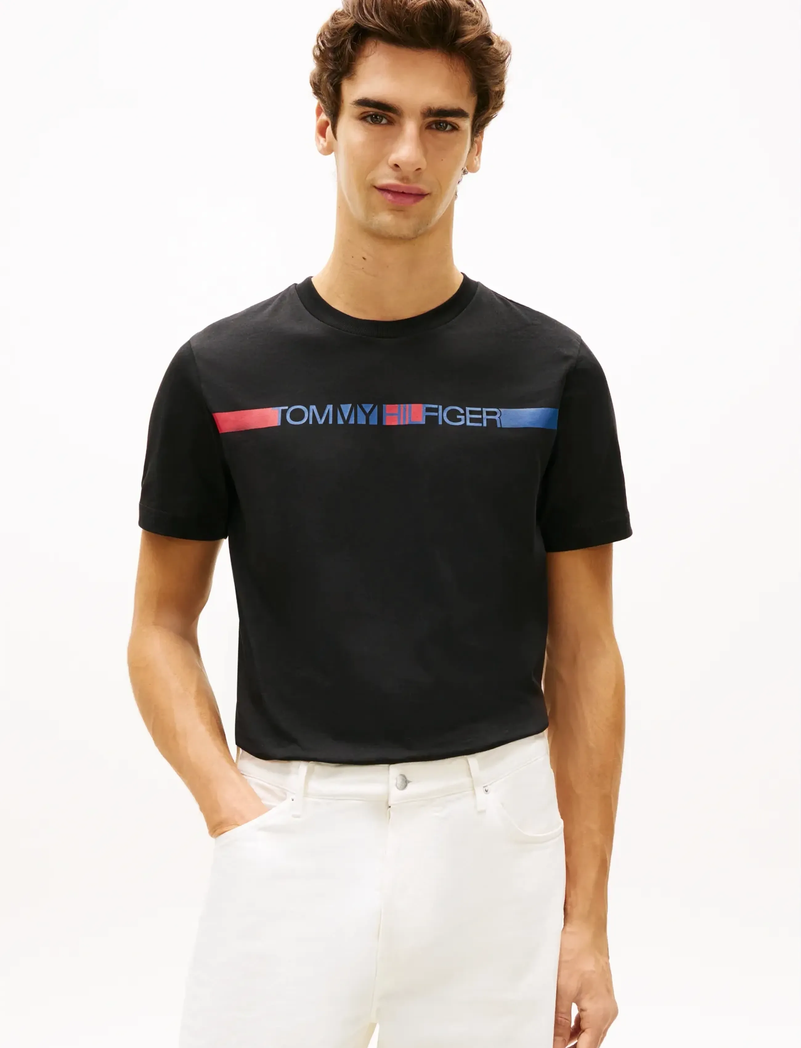 Tommy Hilfiger BRAND LOVE  STRIPE TEE - Kleidung - BLACK / black