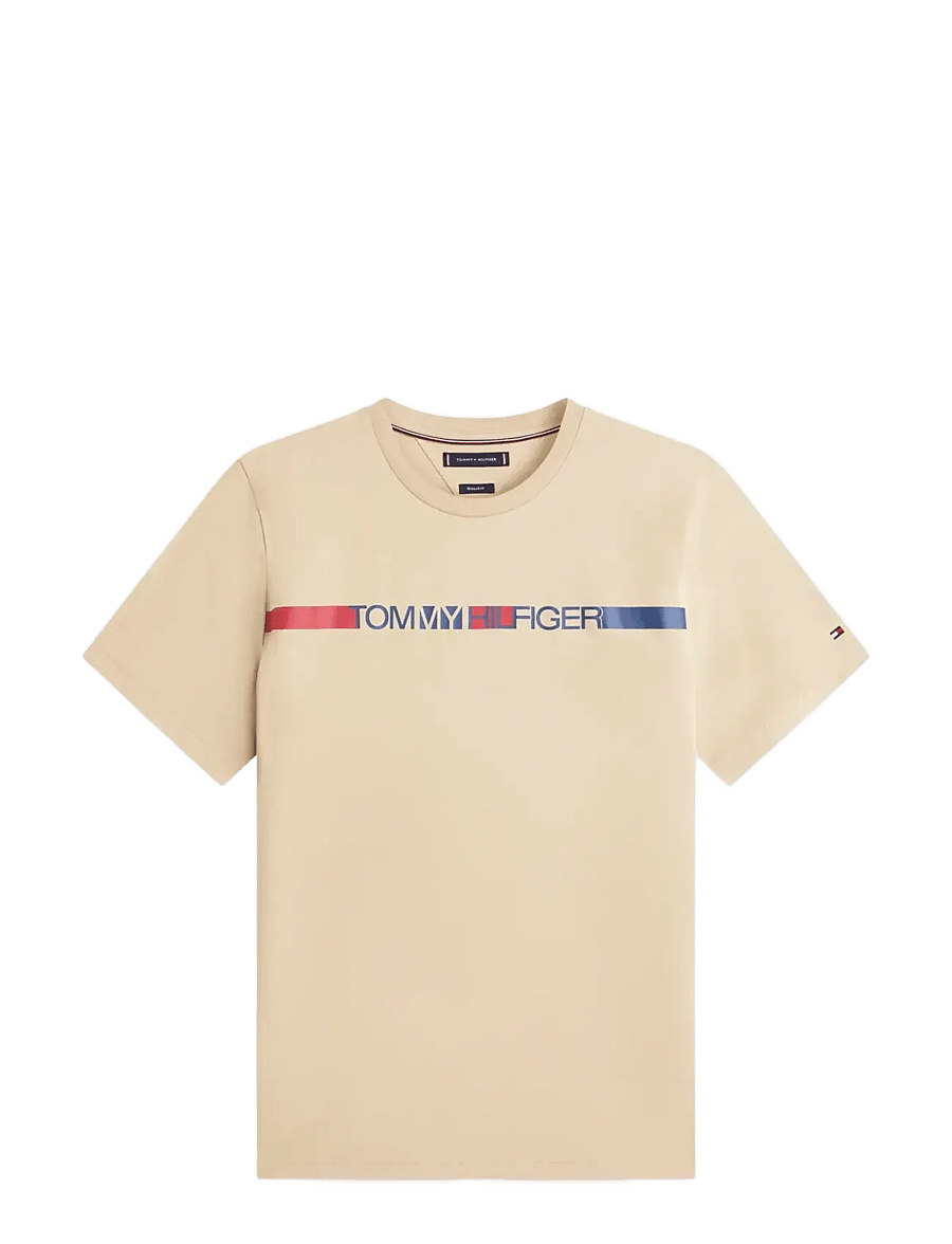 Tommy Hilfiger - BRAND LOVE STRIPE TEE - kortærmede t-shirts - sandalwood - 1