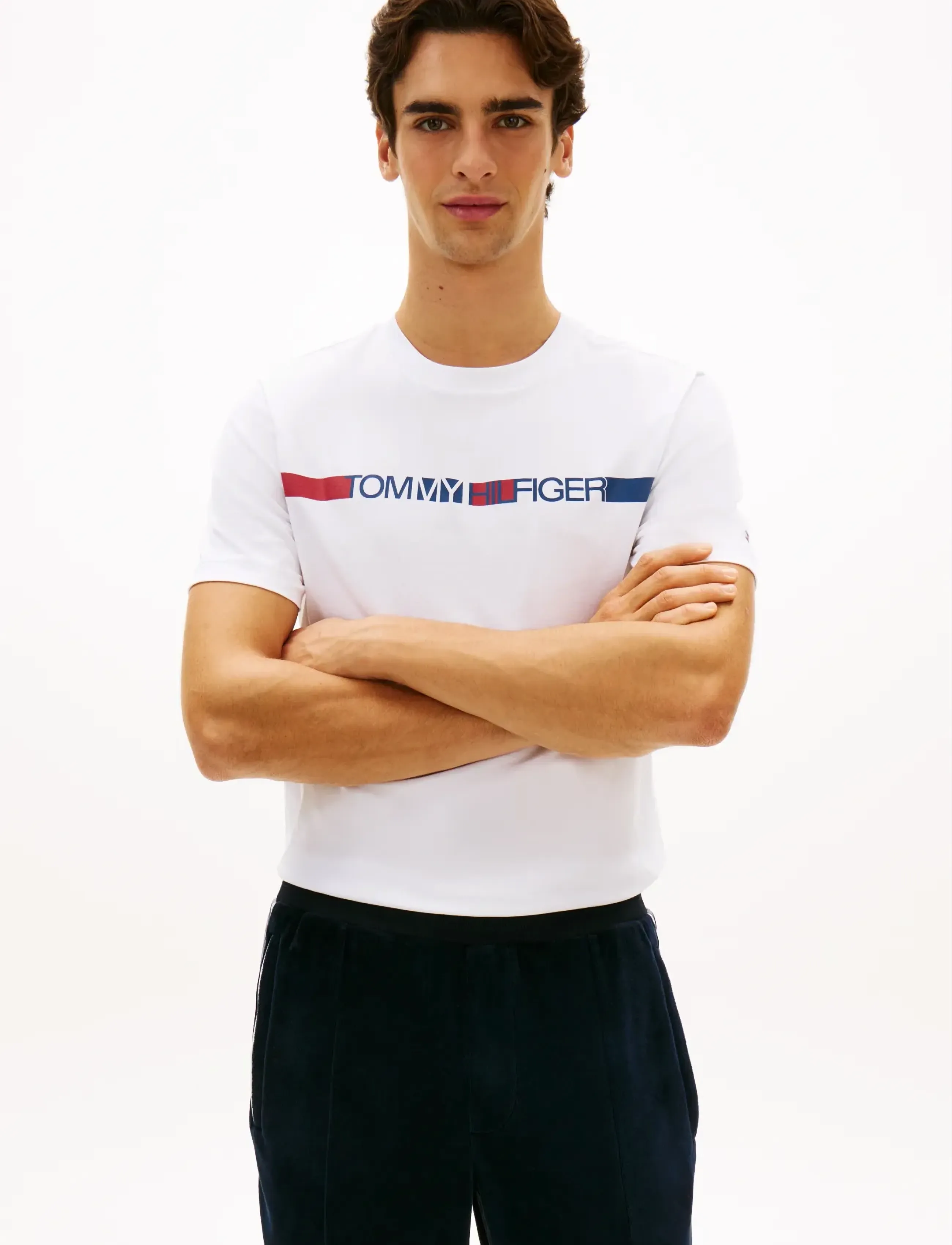 Tommy Hilfiger Brand Love Stripe Tee, XXL, White, T-Shirts > Kortærmede, Herre