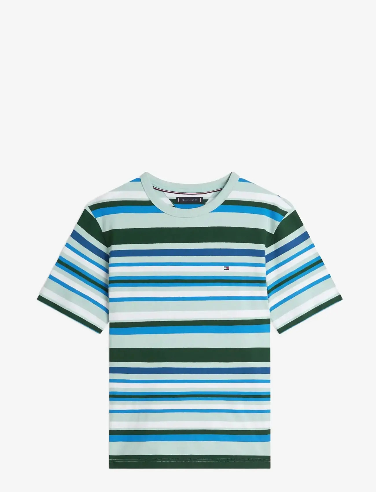 Tommy Hilfiger - MULTI STRIPE CREPE TEE - kortærmede t-shirts - crushed mint multi stripe - 1