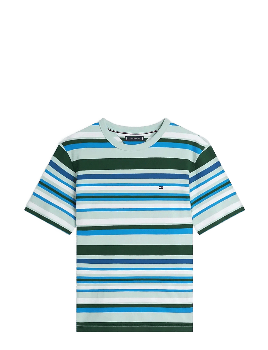 Tommy Hilfiger - MULTI STRIPE CREPE TEE - kortärmade t-shirts - crushed mint multi stripe - 1