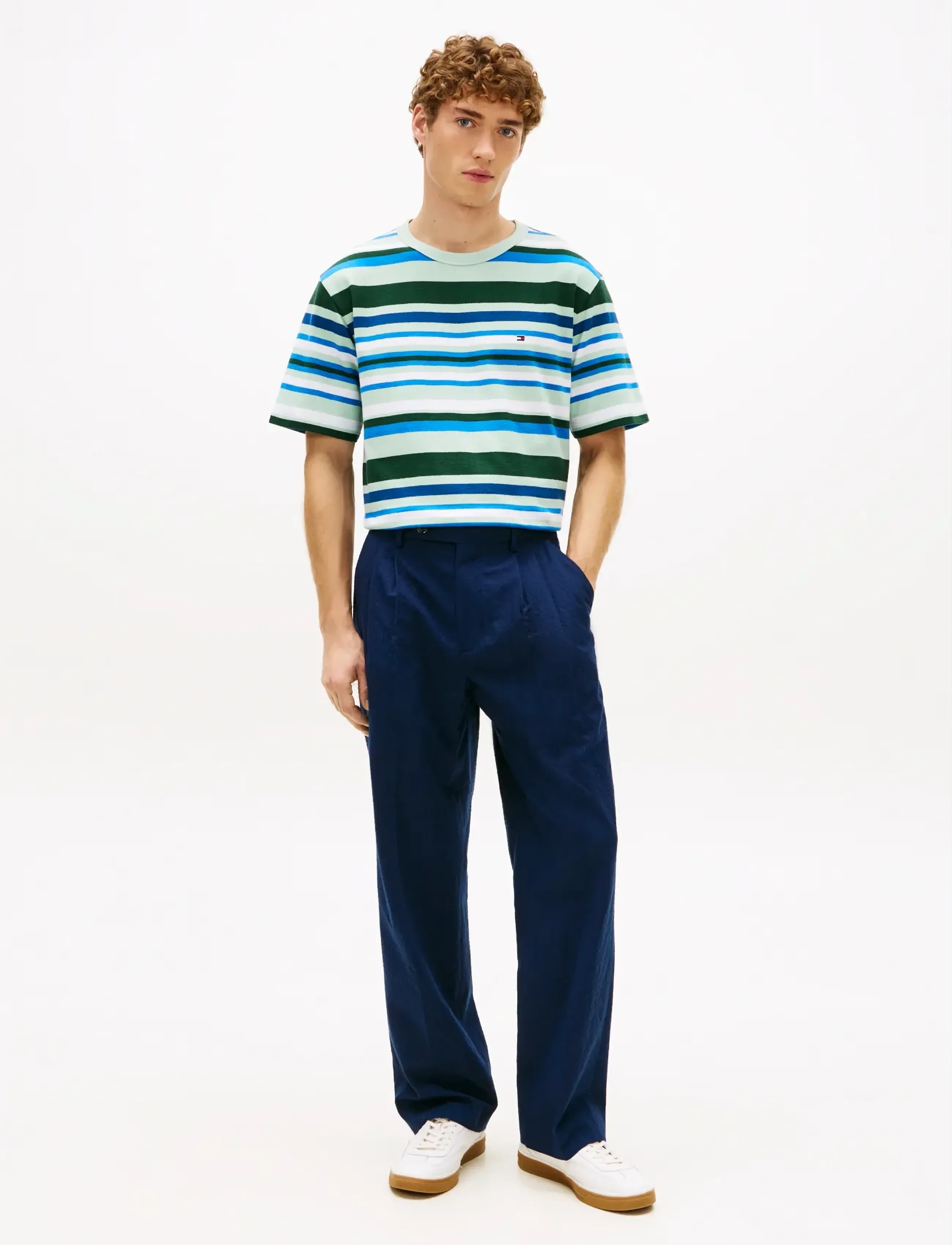 Tommy Hilfiger - MULTI STRIPE CREPE TEE - kortärmade t-shirts - crushed mint multi stripe - 3