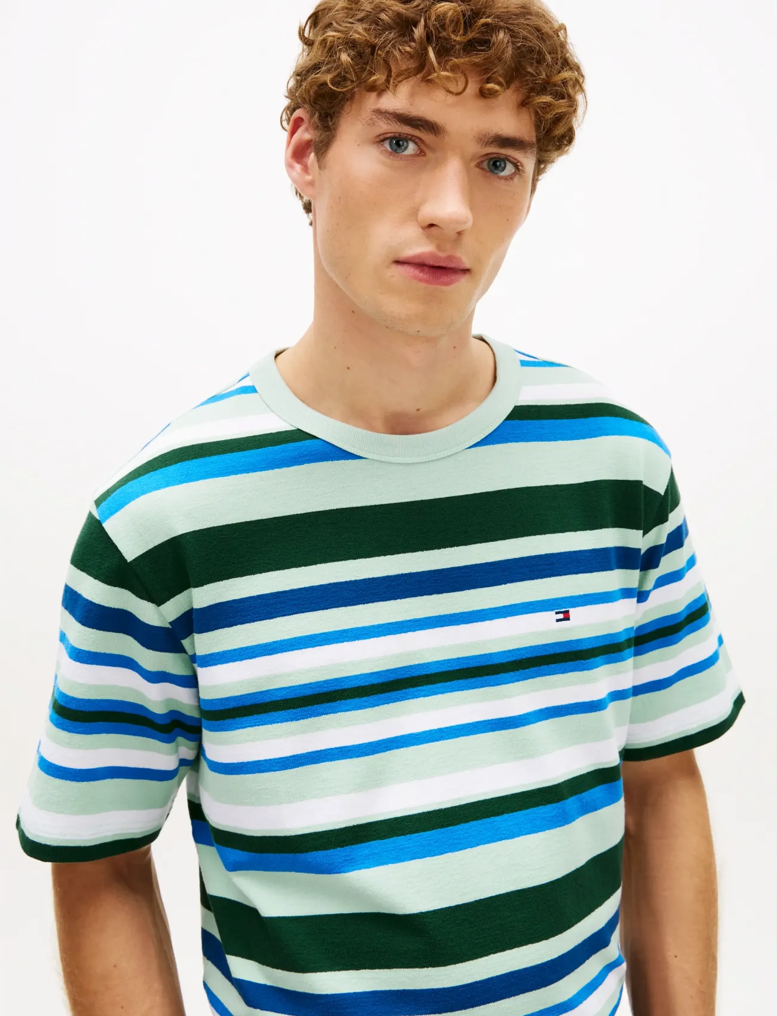 Tommy Hilfiger - MULTI STRIPE CREPE TEE - kortärmade t-shirts - crushed mint multi stripe - 4