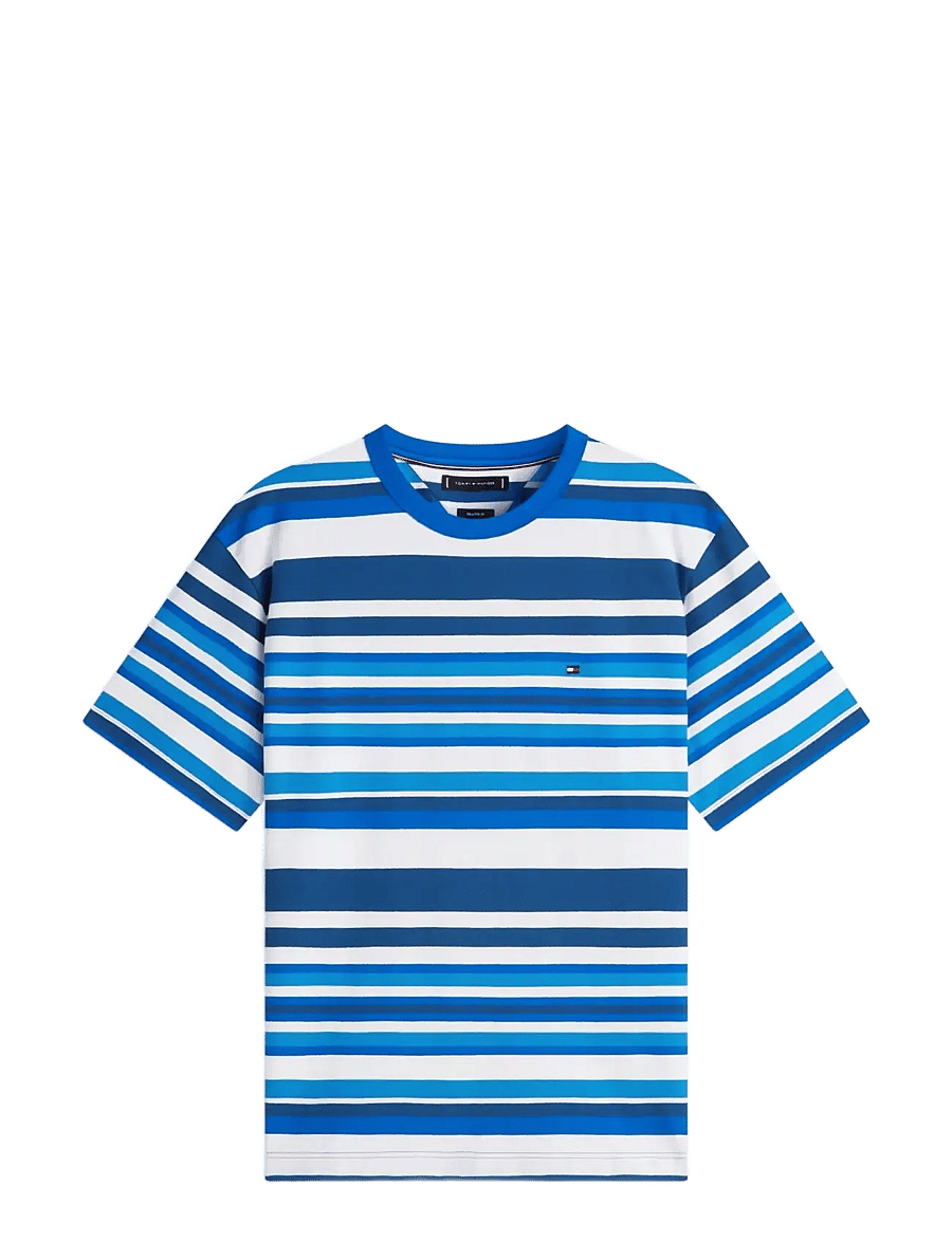 Tommy Hilfiger - MULTI STRIPE CREPE TEE - kortærmede t-shirts - blue jean multi stripe - 1