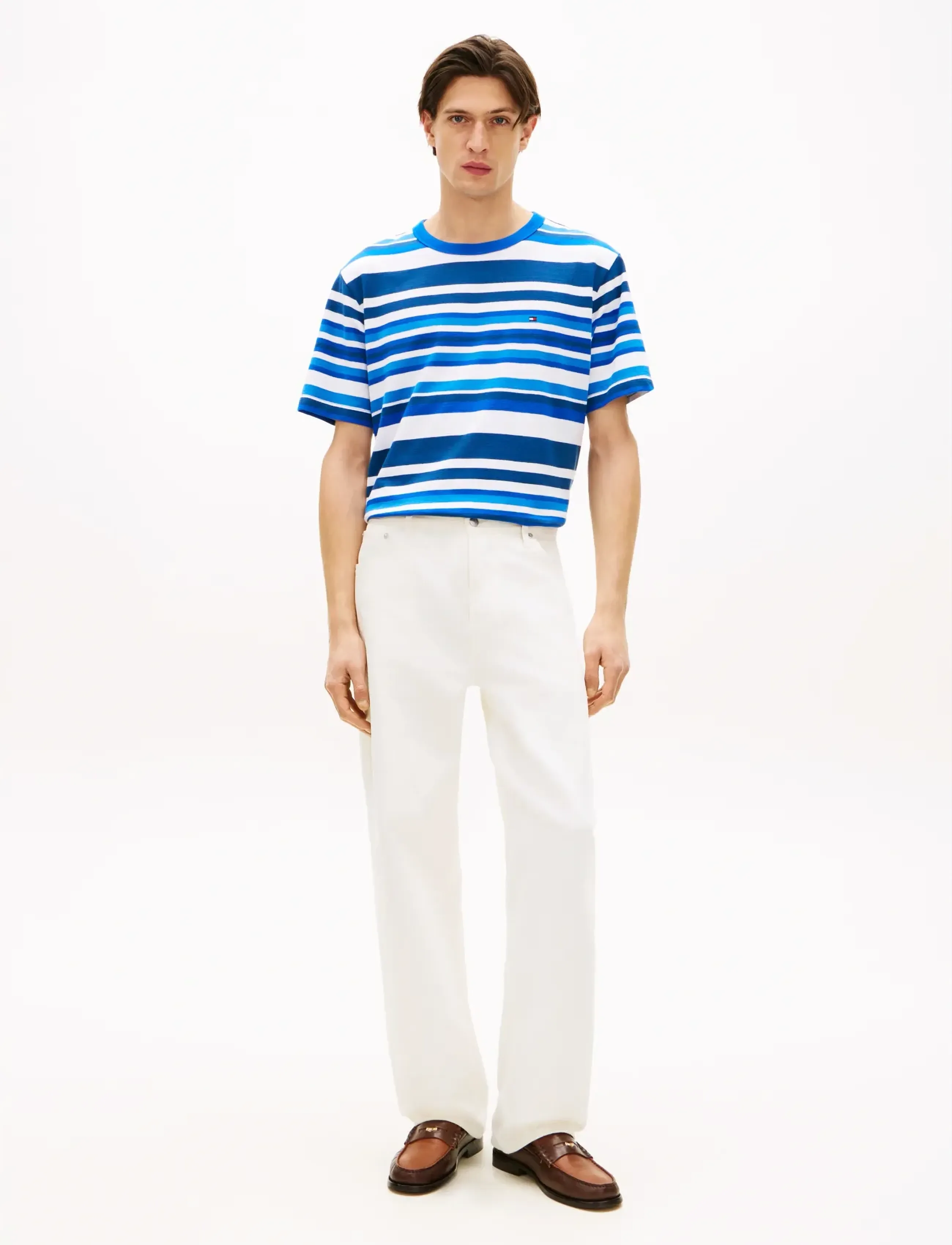 Tommy Hilfiger - MULTI STRIPE CREPE TEE - kortærmede t-shirts - blue jean multi stripe - 3