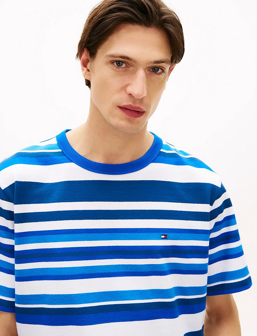 Tommy Hilfiger - MULTI STRIPE CREPE TEE - kortærmede t-shirts - blue jean multi stripe - 4