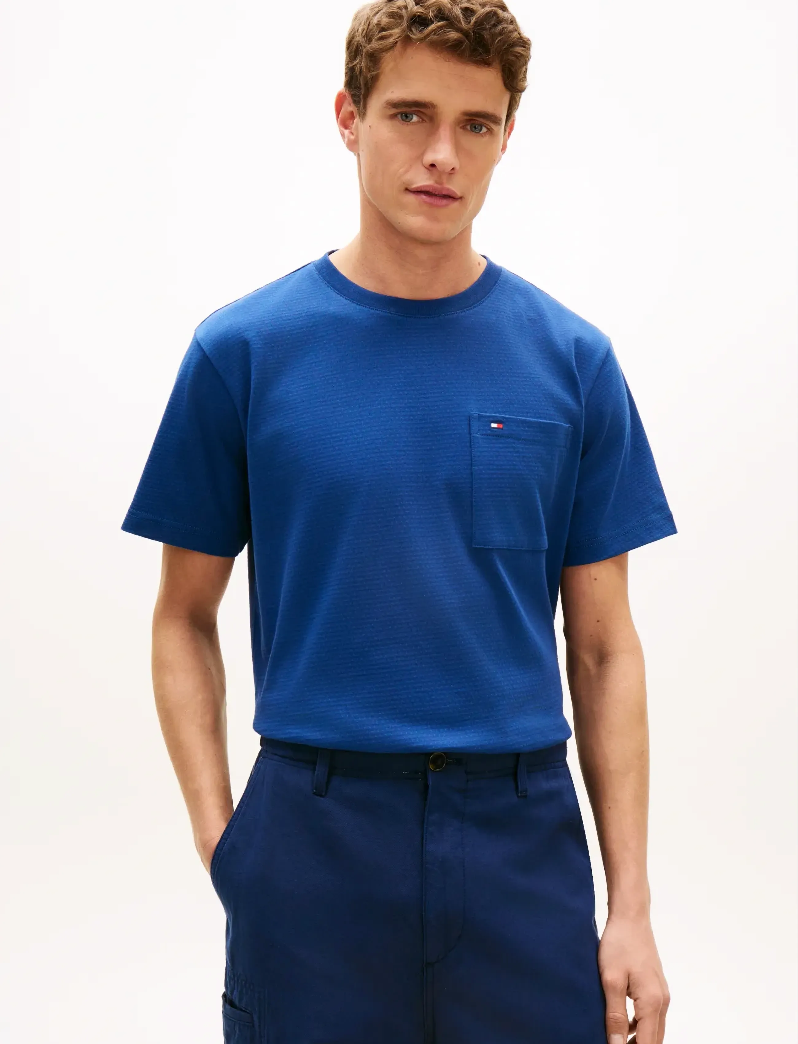 Tommy Hilfiger Mesh Tee, Mænd, Mesh Lomme T-Shirt, Blå, Str: S