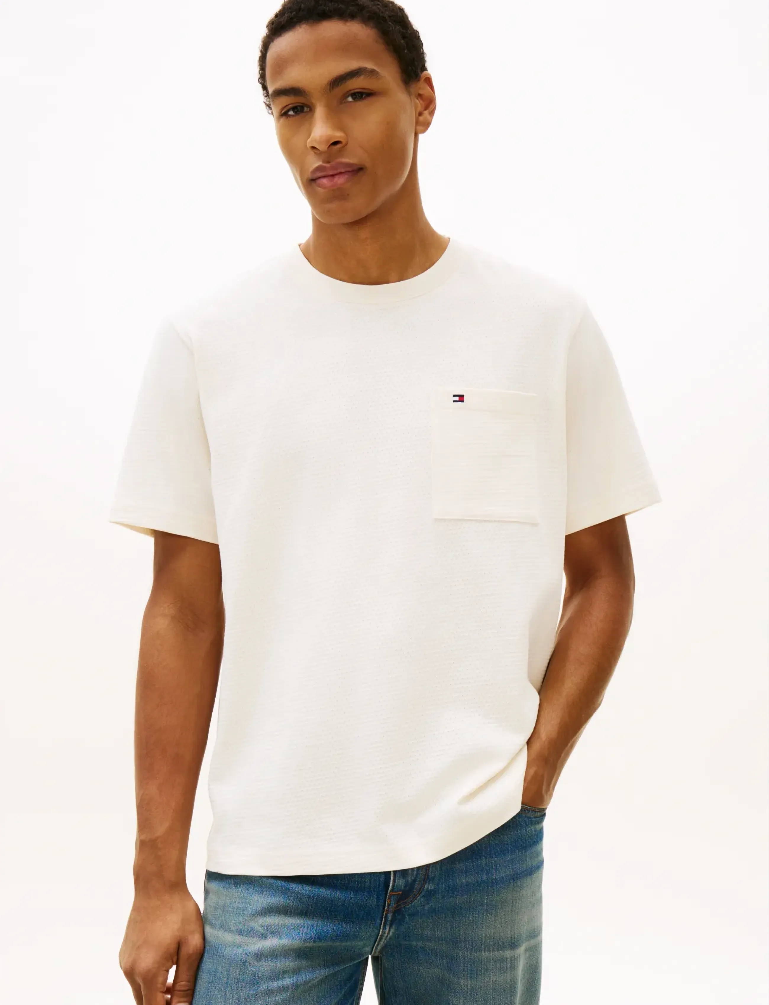 Tommy Hilfiger Mesh Tee, Mænd, Mesh Lomme T-Shirt, Cream, Str: L