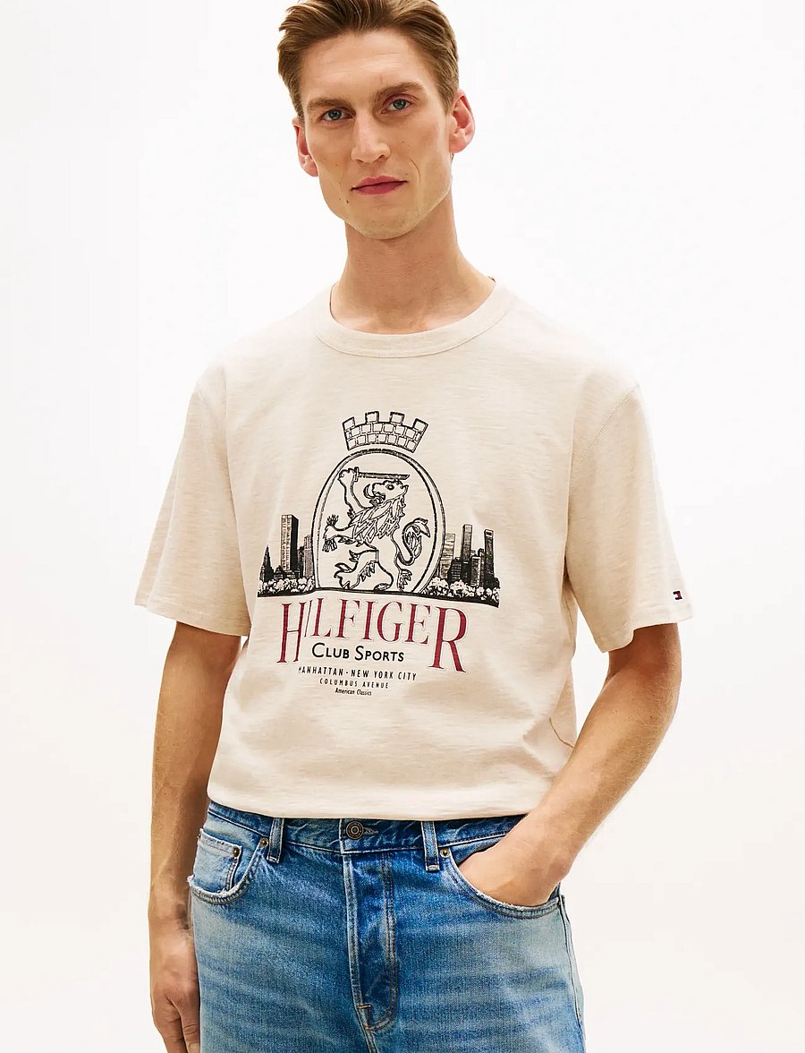 Tommy Hilfiger - HERITAGE SERIES CREST TEE - kurzärmelige t-shirts - heathered oatmilk - 0