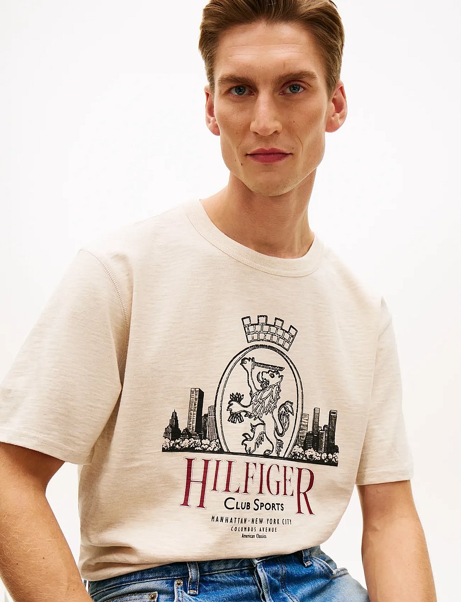 Tommy Hilfiger - HERITAGE SERIES CREST TEE - kurzärmelige t-shirts - heathered oatmilk - 4