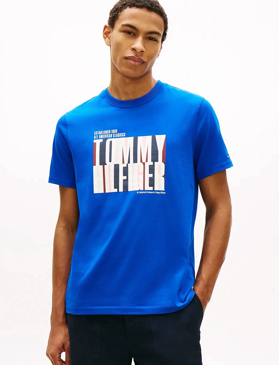 Tommy Hilfiger - SPLIT COLOUR GRAPHIC TEE - lühikeste varrukatega t-särgid - regal blue - 0