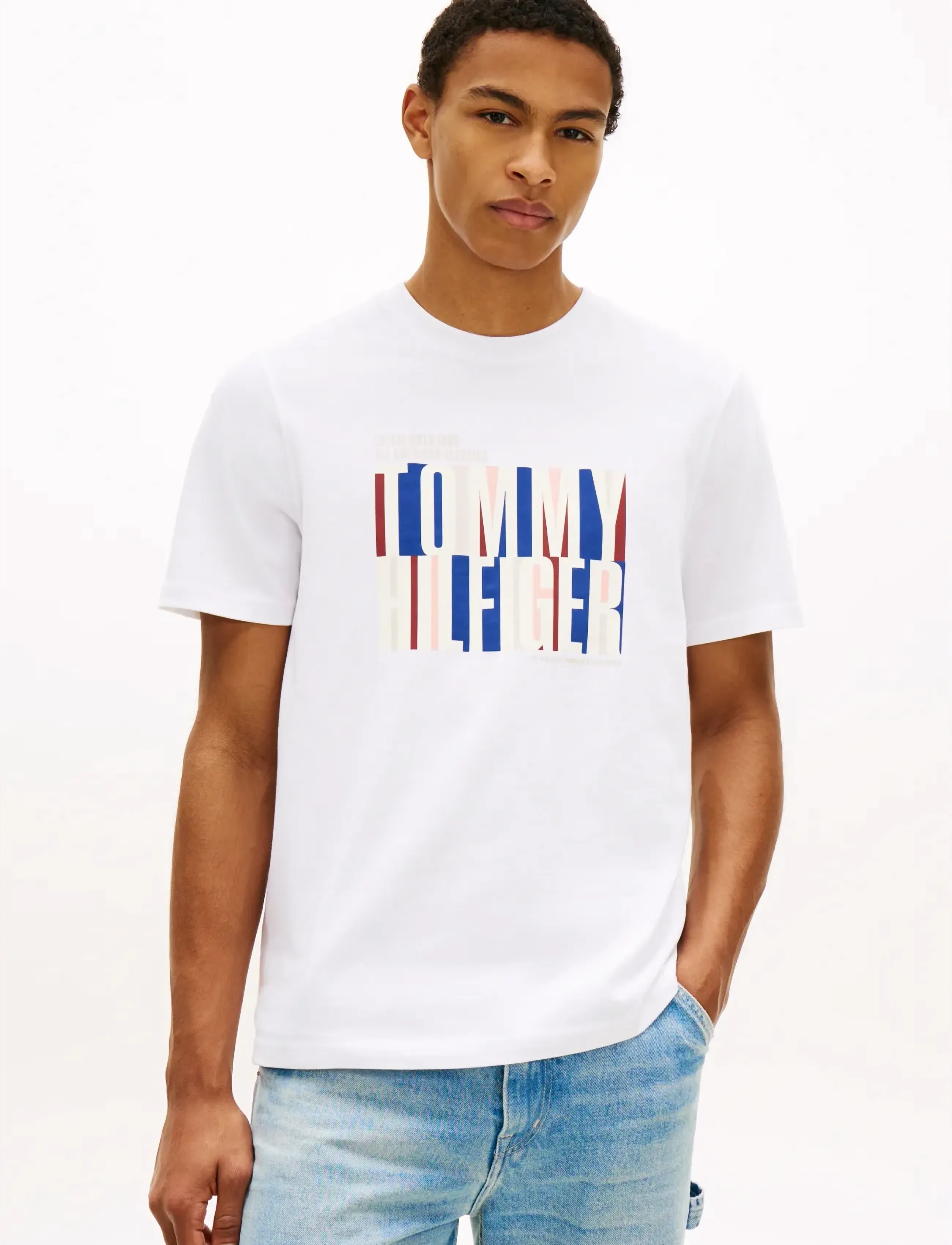 Tommy Hilfiger Split Colour Graphic Tee, L, White, T-Shirts > Kortærmede, Herre