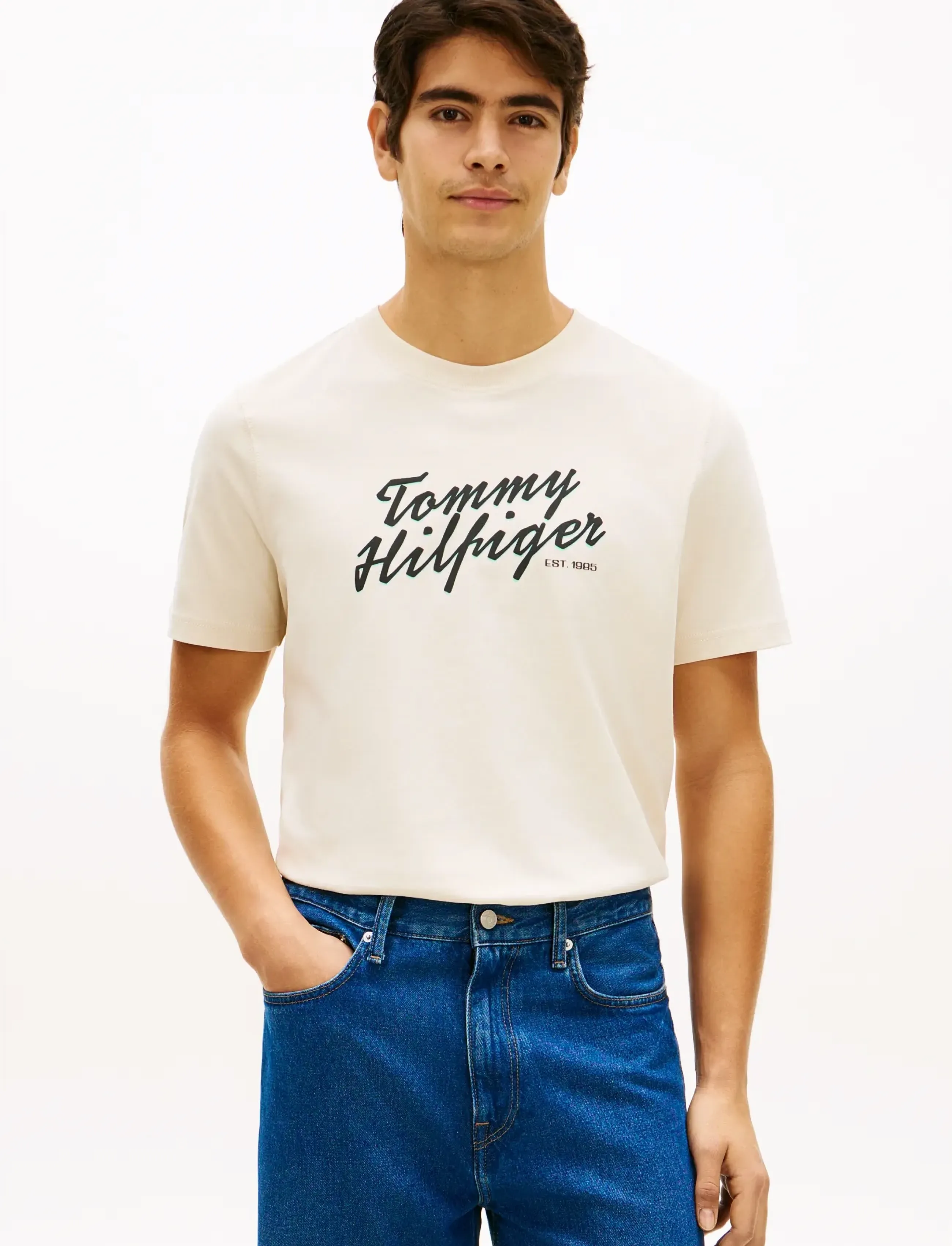 Tommy Hilfiger Summer Text Graphic Tee, S, Cream, T-Shirts > Kortærmede, Herre