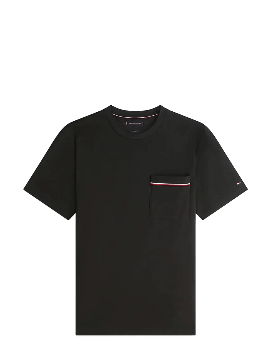 Tommy Hilfiger - GLOBAL STRIPE PIQUE POCKET TEE - short-sleeved t-shirts - black - 1