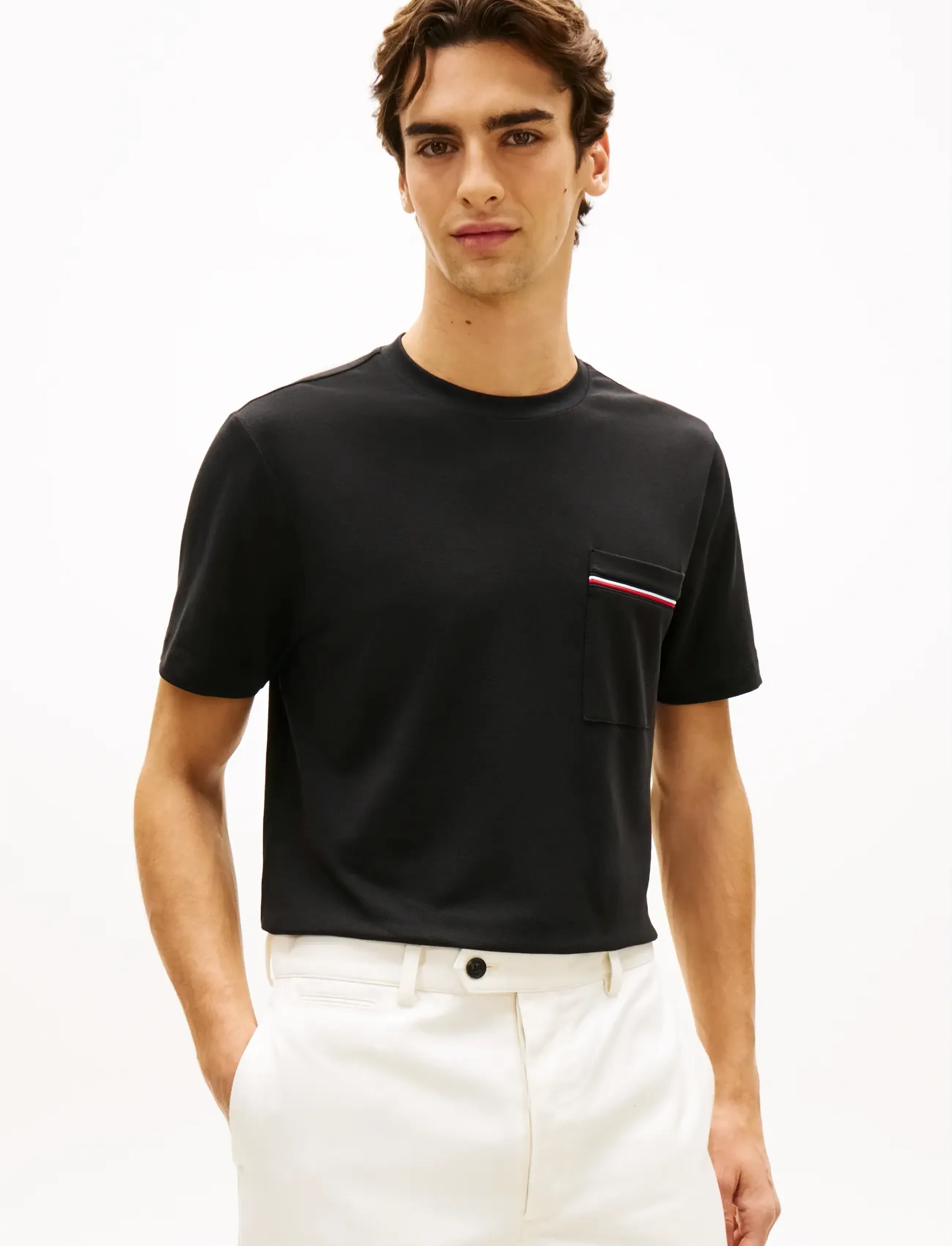 Tommy Hilfiger Global Stripe Pique Pocket Tee, L, Black, T-Shirts > Kortærmede, Herre