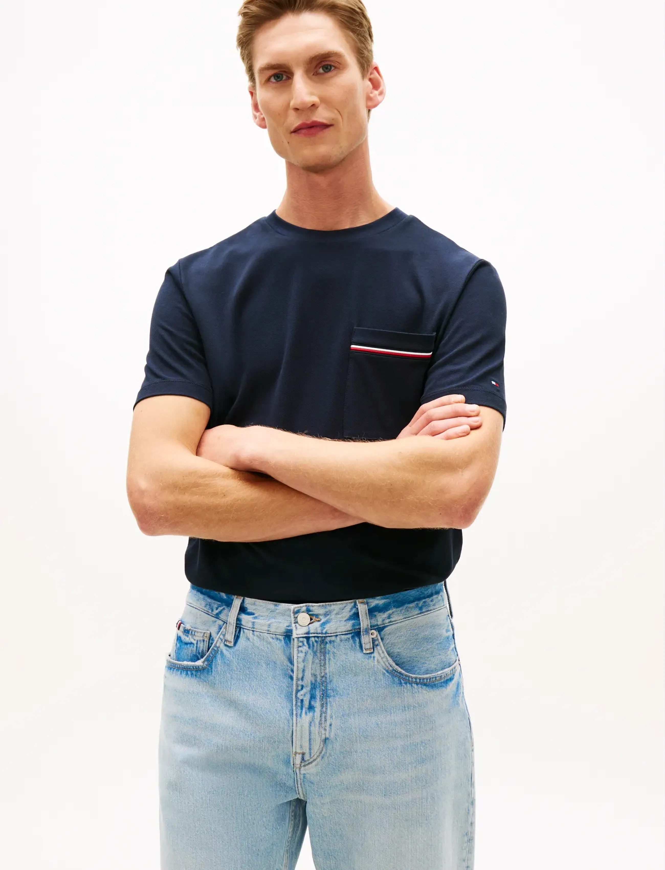 Tommy Hilfiger GLOBAL STRIPE PIQUE POCKET TEE - Tommy Hilfiger - DESERT SKY / navy