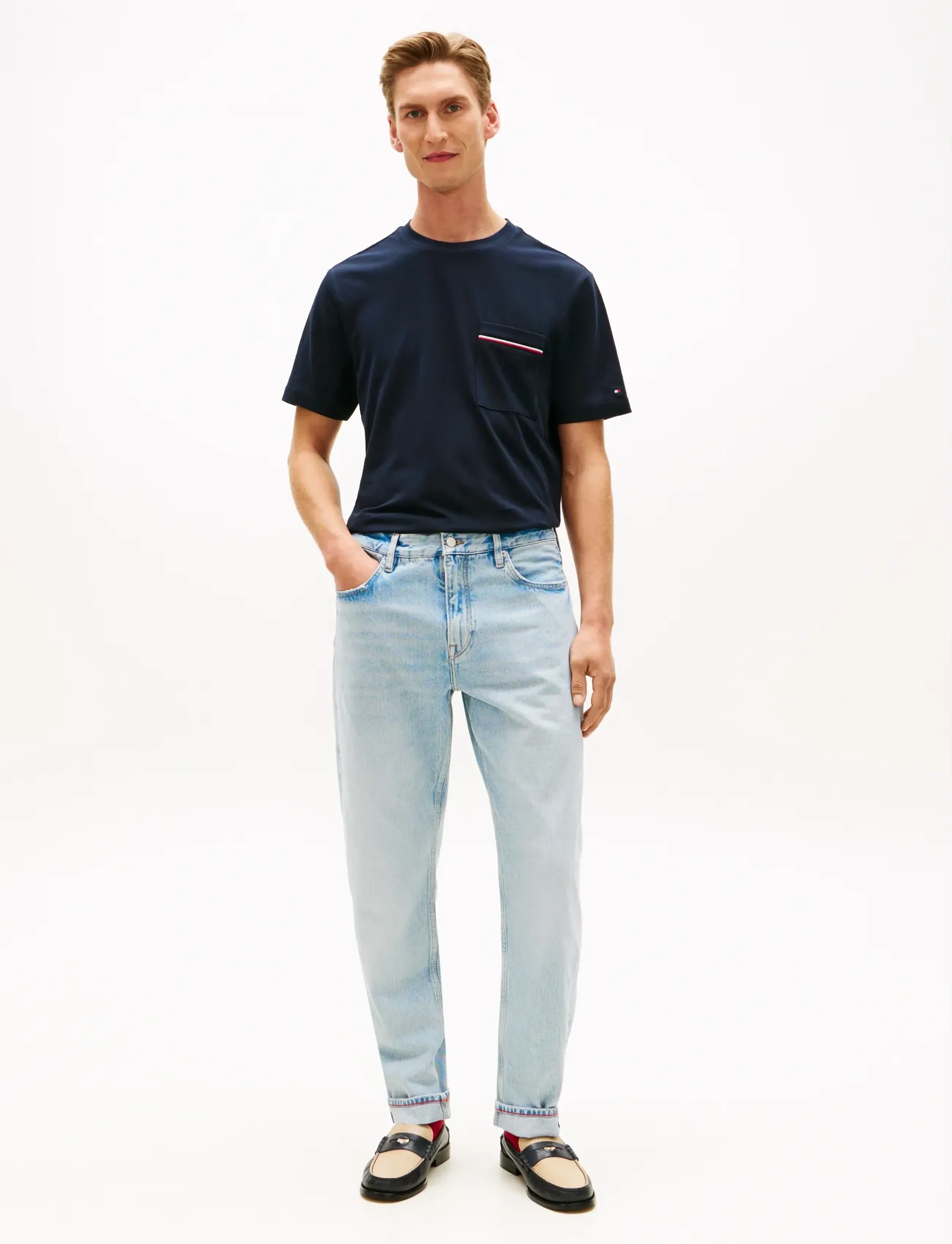 Tommy Hilfiger - GLOBAL STRIPE PIQUE POCKET TEE - short-sleeved t-shirts - desert sky - 3