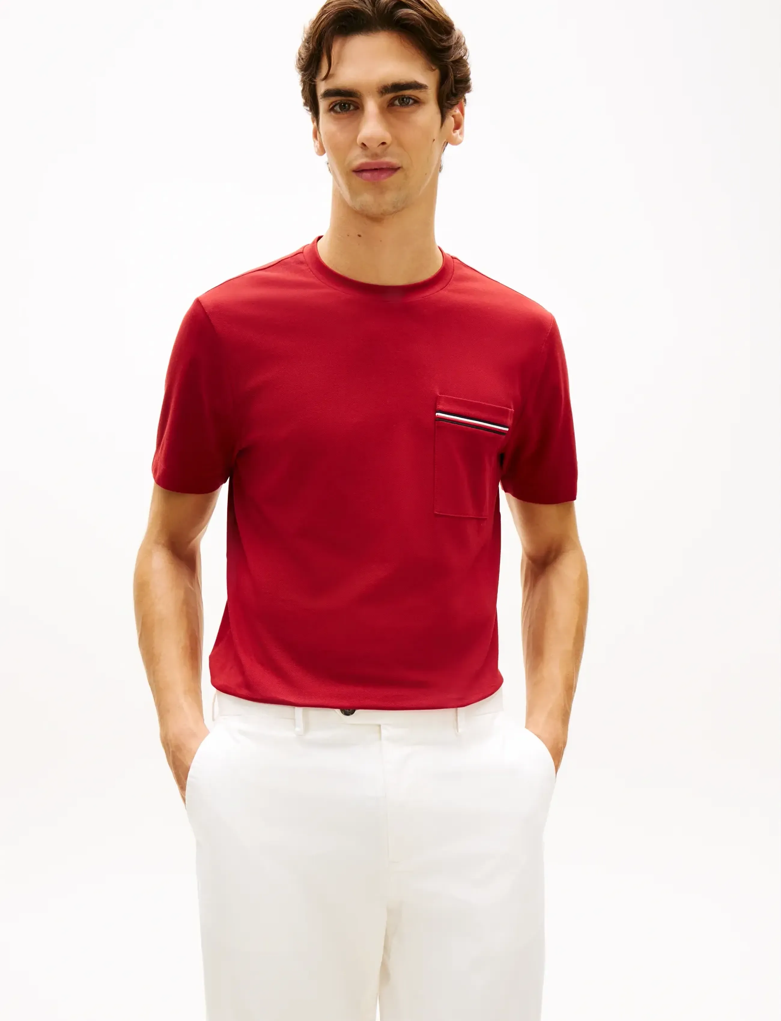 Tommy Hilfiger GLOBAL STRIPE PIQUE POCKET TEE - Marškinėliai - REGATTA RED / red