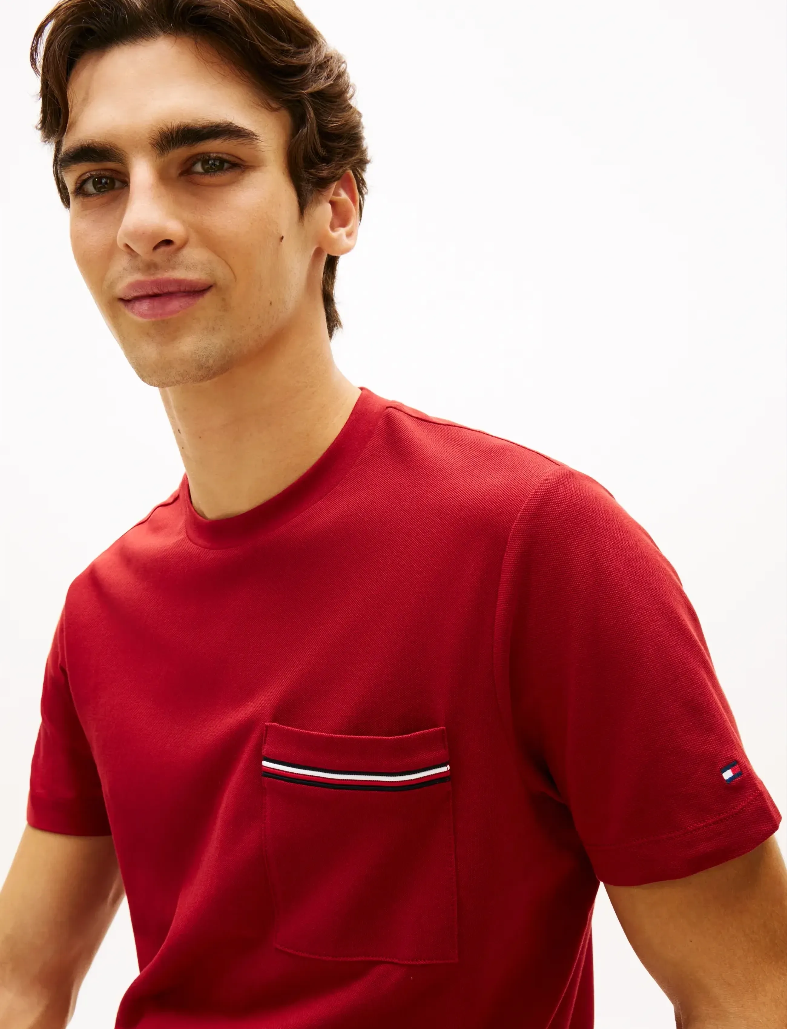 Tommy Hilfiger - GLOBAL STRIPE PIQUE POCKET TEE - short-sleeved t-shirts - regatta red - 4