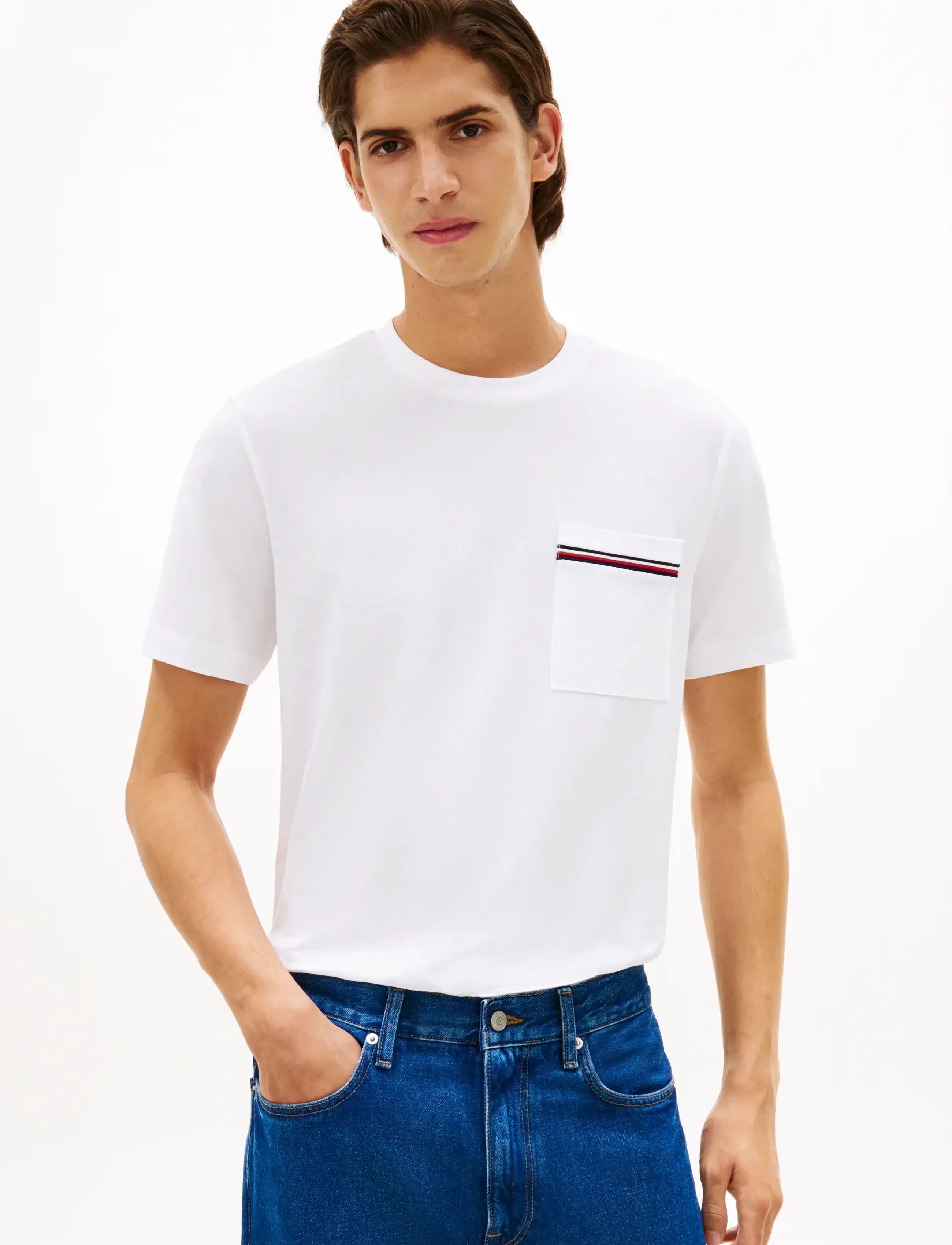 Tommy Hilfiger GLOBAL STRIPE PIQUE POCKET TEE - Riided - WHITE / white