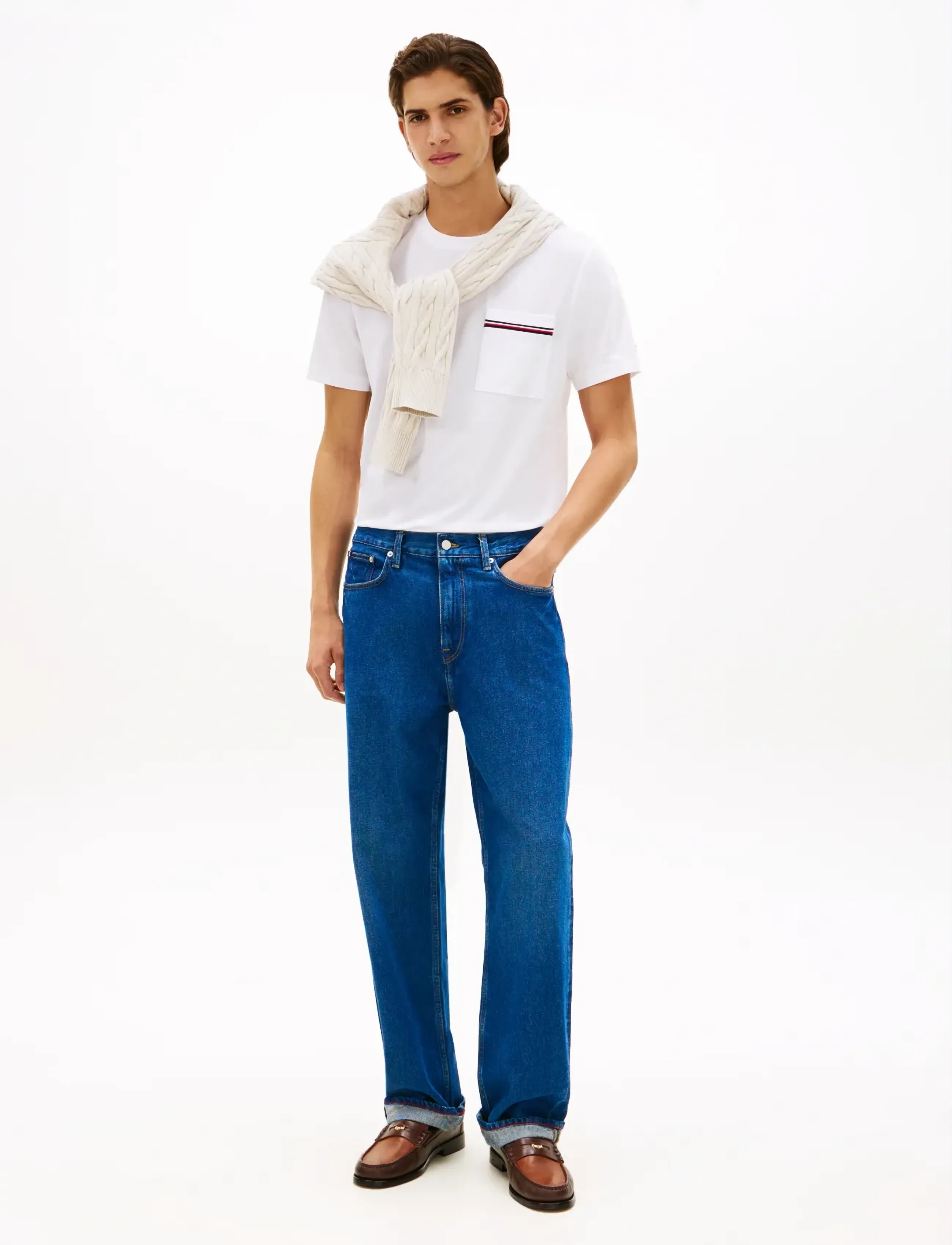Tommy Hilfiger - GLOBAL STRIPE PIQUE POCKET TEE - short-sleeved t-shirts - white - 3