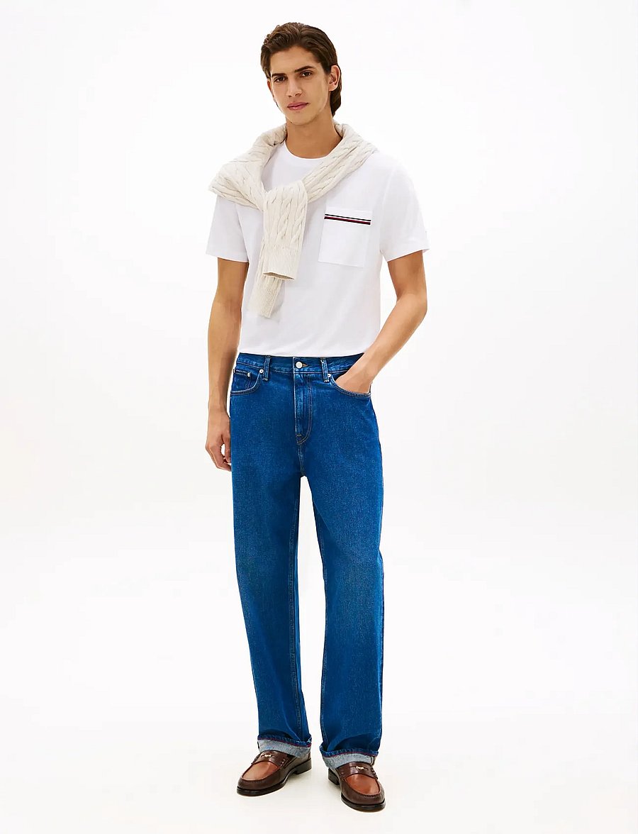 Tommy Hilfiger - GLOBAL STRIPE PIQUE POCKET TEE - kurzärmelige t-shirts - white - 3