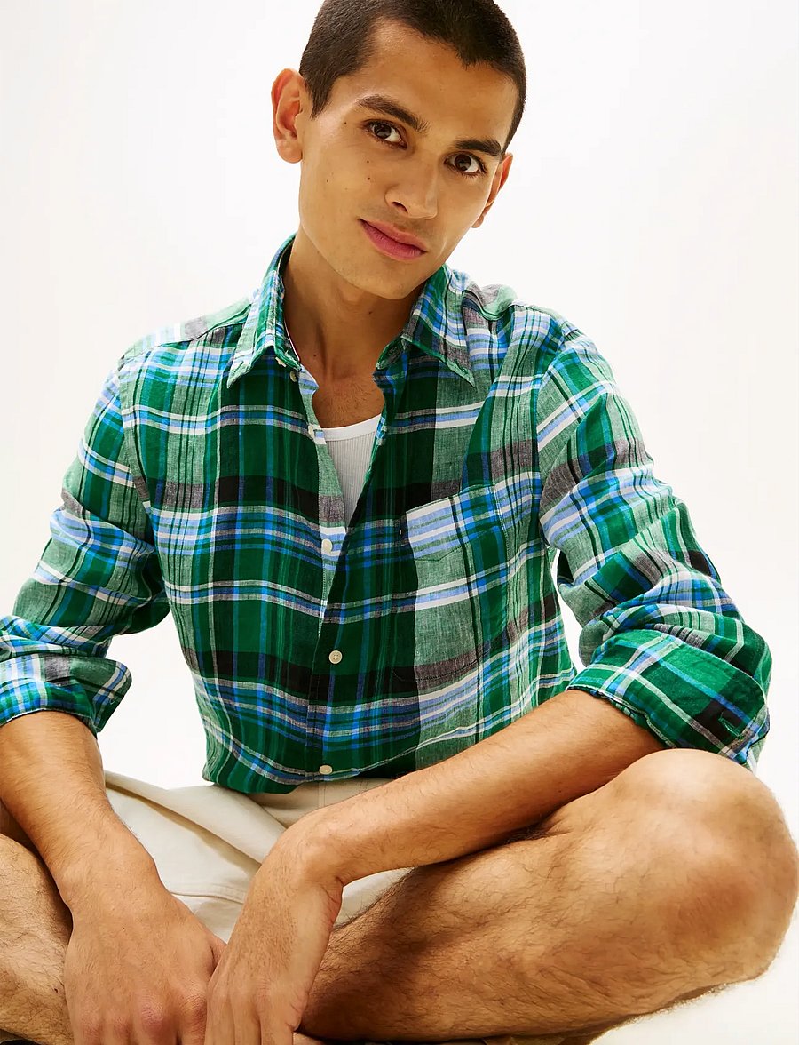 Tommy Hilfiger - LINEN SUMMER MADRAS RF SHIRT - hørskjorter - nouveau green check - 4