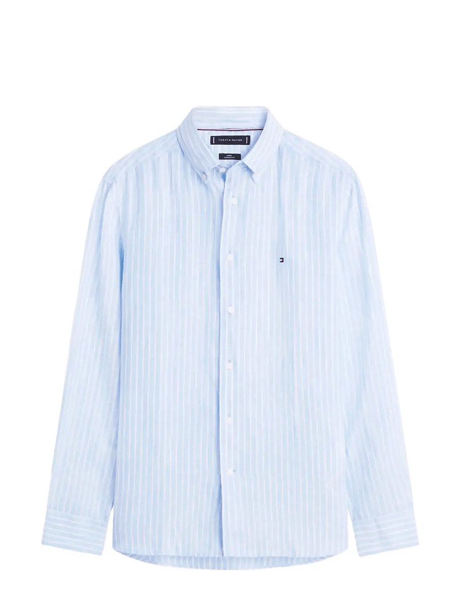 Tommy Hilfiger - LINEN BENGAL STRIPE RF SHIRT - dryžuoti marškiniai - cloudy blue stripe - 1