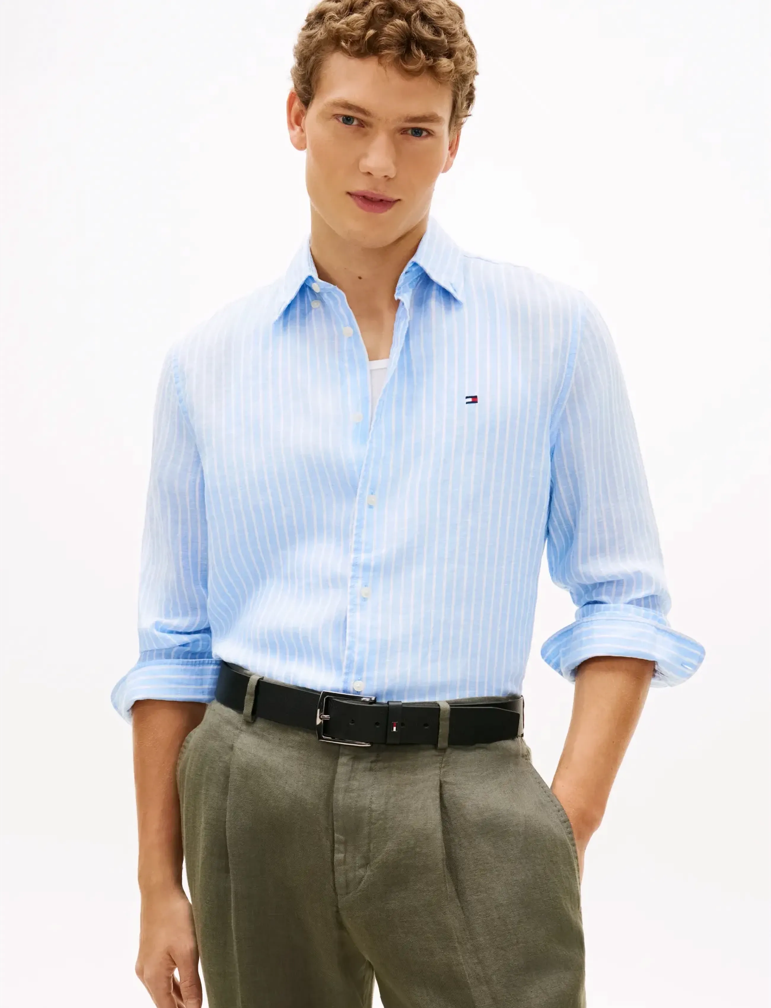 Tommy Hilfiger LINEN BENGAL STRIPE RF SHIRT - Linen shirts - CLOUDY BLUE   STRIPE / blue