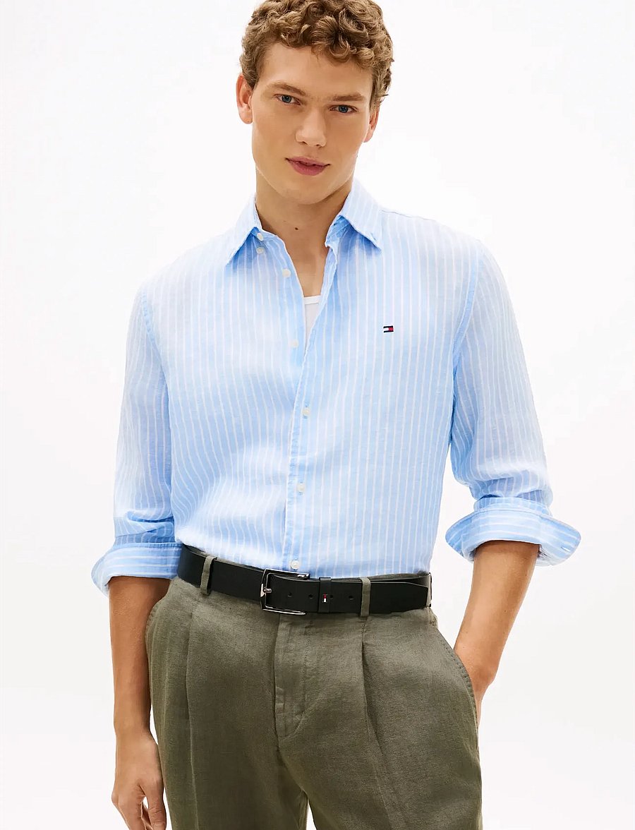 Tommy Hilfiger - LINEN BENGAL STRIPE RF SHIRT - dryžuoti marškiniai - cloudy blue stripe - 0