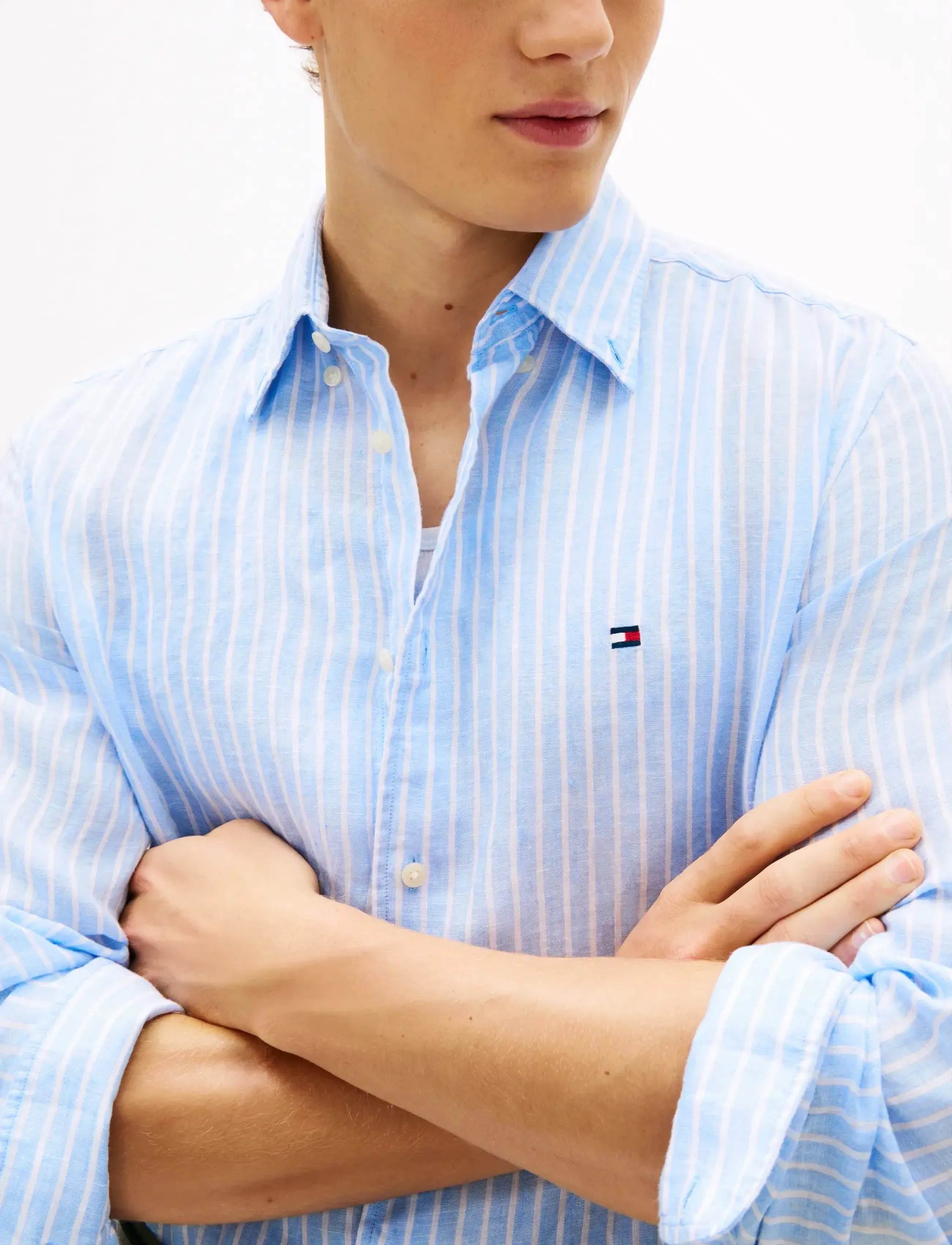 Tommy Hilfiger - LINEN BENGAL STRIPE RF SHIRT - dryžuoti marškiniai - cloudy blue   stripe - 4