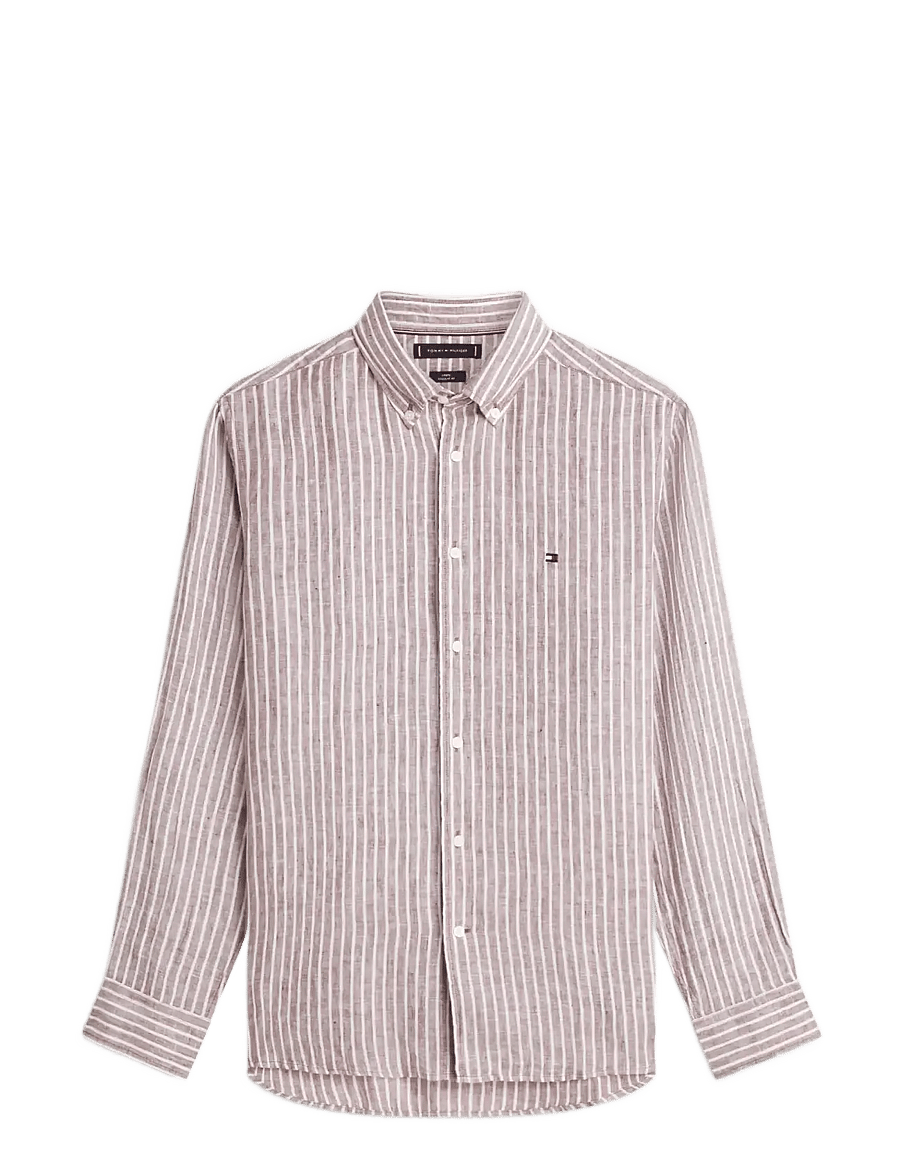 Tommy Hilfiger - LINEN BENGAL STRIPE RF SHIRT - stribede skjorter - legacy brown stripe - 1