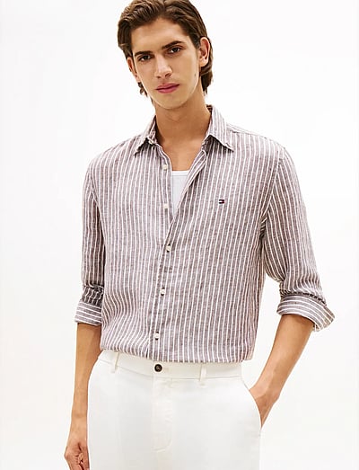 Tommy Hilfiger LINEN BENGAL STRIPE RF SHIRT - Linased särgid - LEGACY BROWN STRIPE / brown