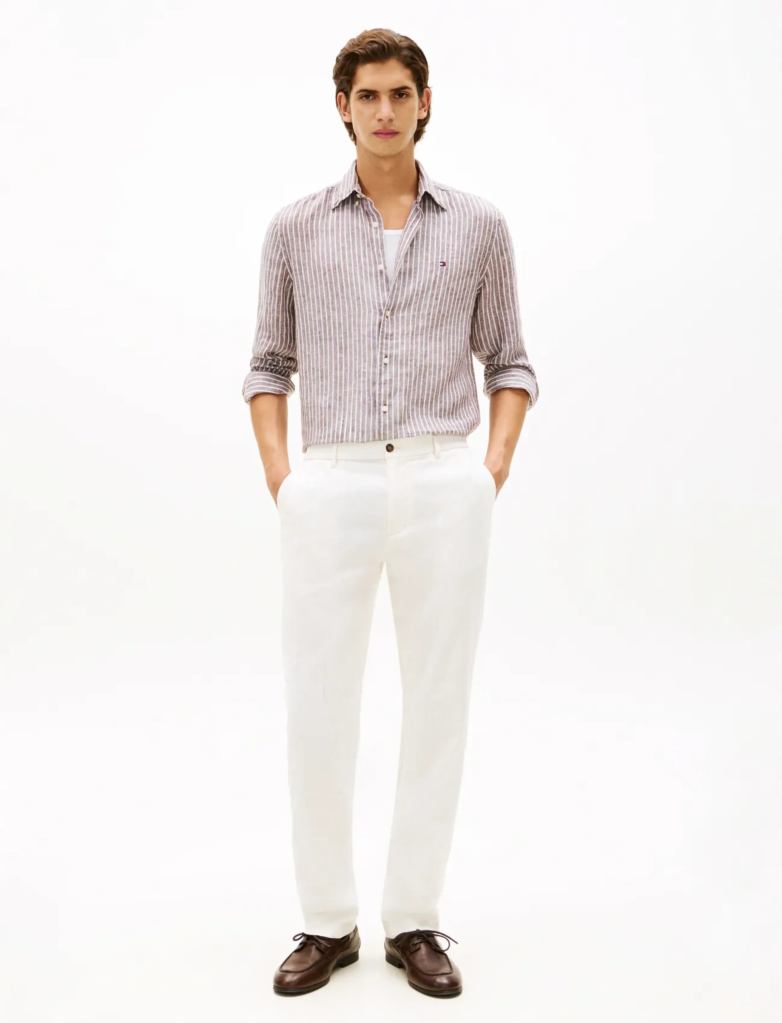 Tommy Hilfiger - LINEN BENGAL STRIPE RF SHIRT - stribede skjorter - legacy brown   stripe - 3