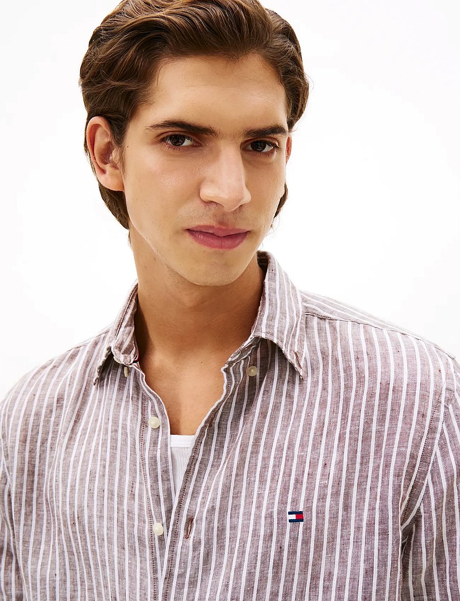 Tommy Hilfiger - LINEN BENGAL STRIPE RF SHIRT - stribede skjorter - legacy brown stripe - 4