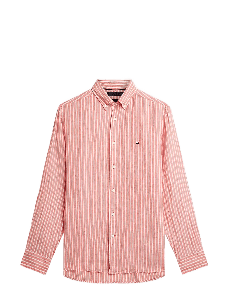 Tommy Hilfiger - LINEN BENGAL STRIPE RF SHIRT - stribede skjorter - orange flash stripe - 1