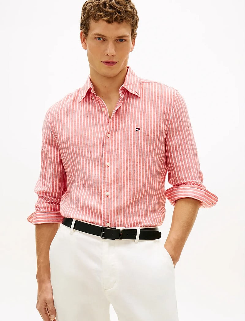 Tommy Hilfiger - LINEN BENGAL STRIPE RF SHIRT - stribede skjorter - orange flash stripe - 0