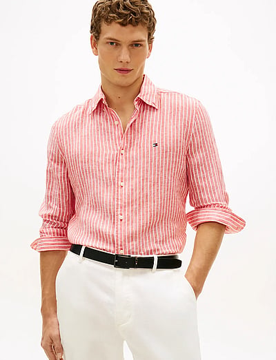 Tommy Hilfiger LINEN BENGAL STRIPE RF SHIRT - Linased särgid - ORANGE FLASH STRIPE / coral
