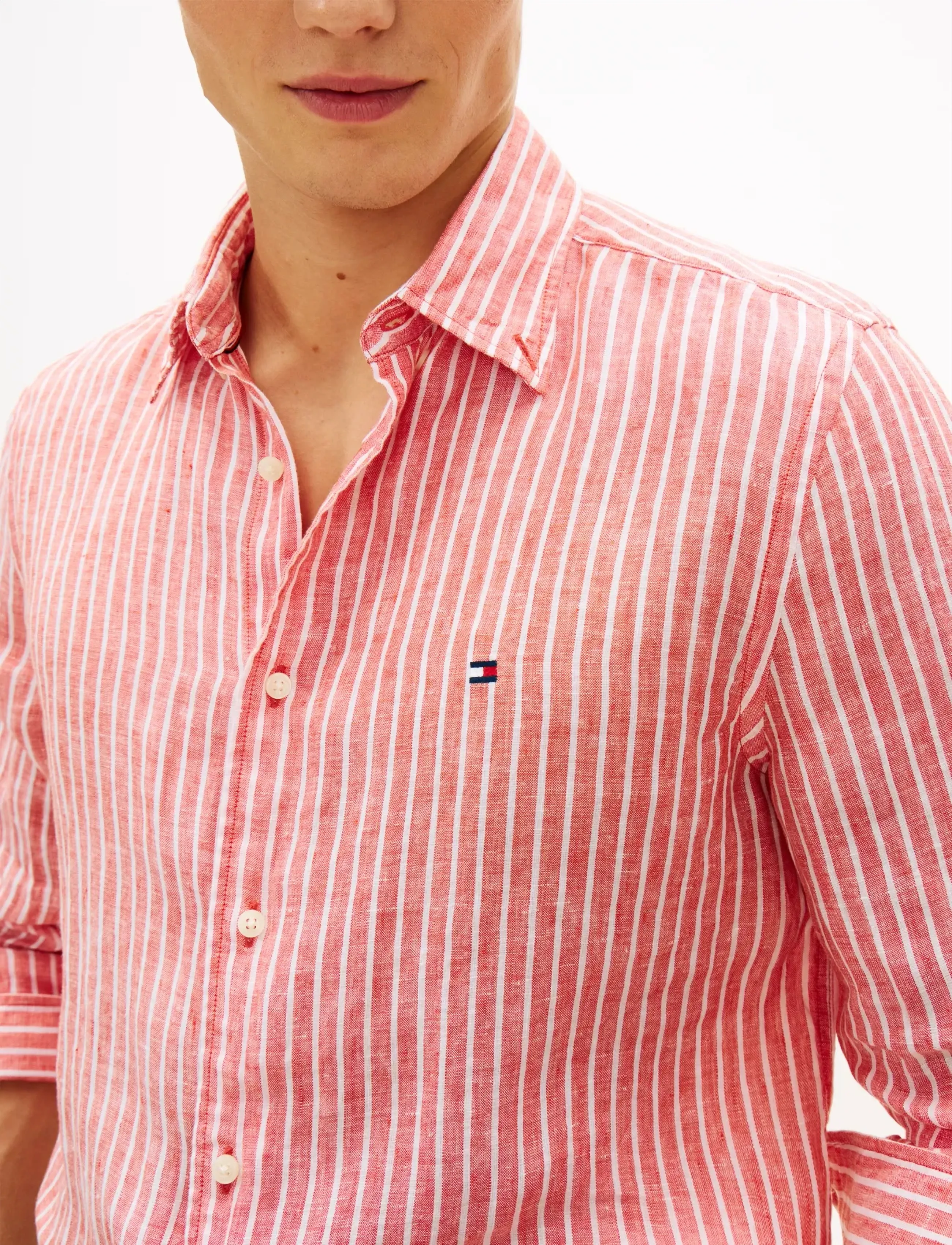 Tommy Hilfiger - LINEN BENGAL STRIPE RF SHIRT - stribede skjorter - orange flash   stripe - 4
