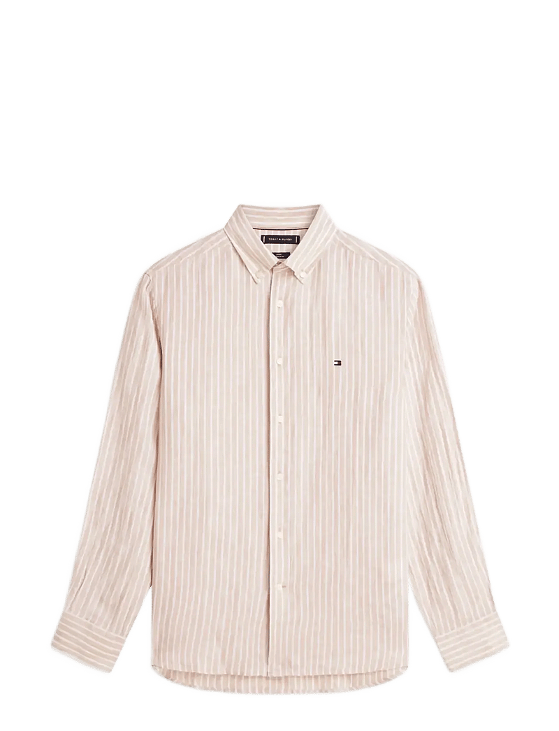Tommy Hilfiger - LINEN BENGAL STRIPE RF SHIRT - randiga skjortor - sandalwood stripe - 1