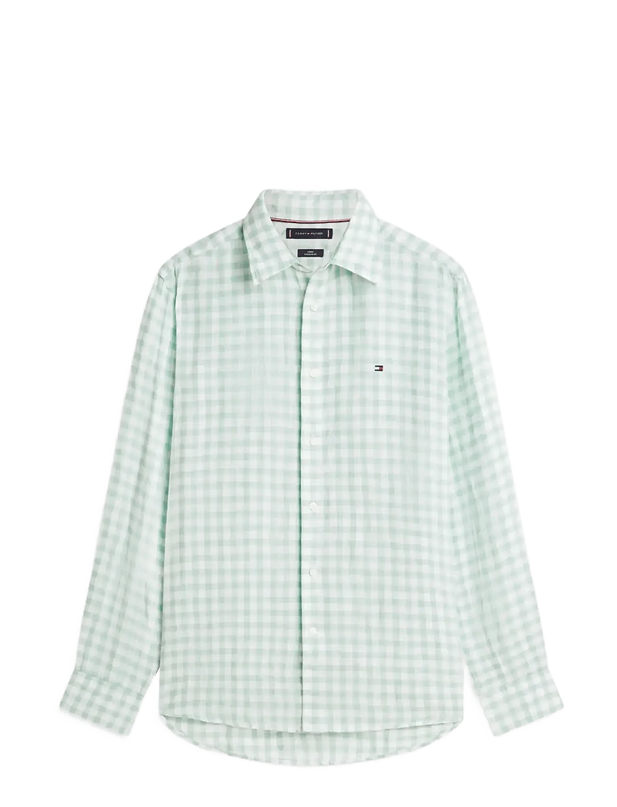 Tommy Hilfiger - LINEN ESSENTIAL GINGHAM RF SHIRT - linskjorter - crushed mint check - 1