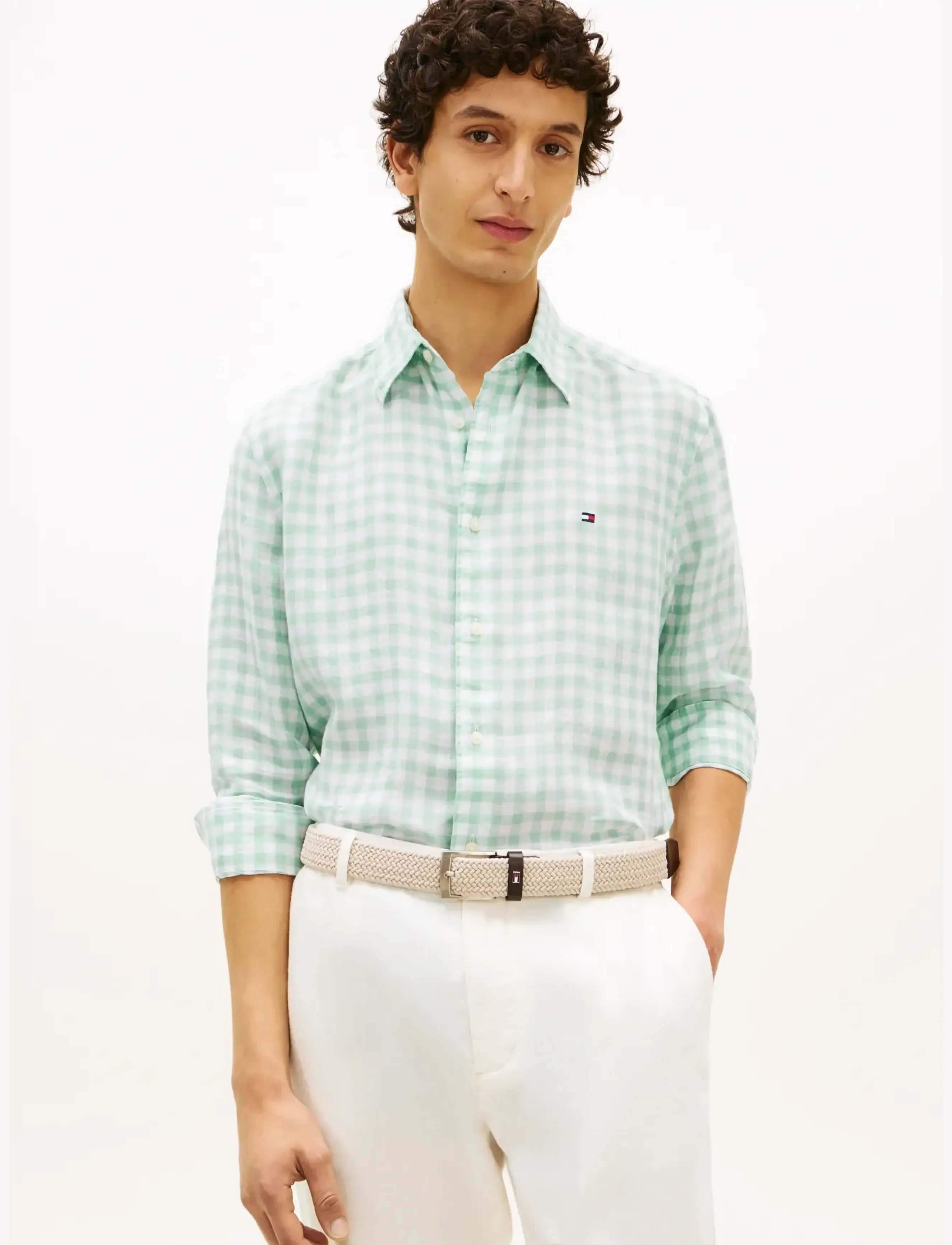 Tommy Hilfiger Linen Essential Gingham Rf Shirt, Mænd, Gingham Skjorte, Grøn, Str: XXL