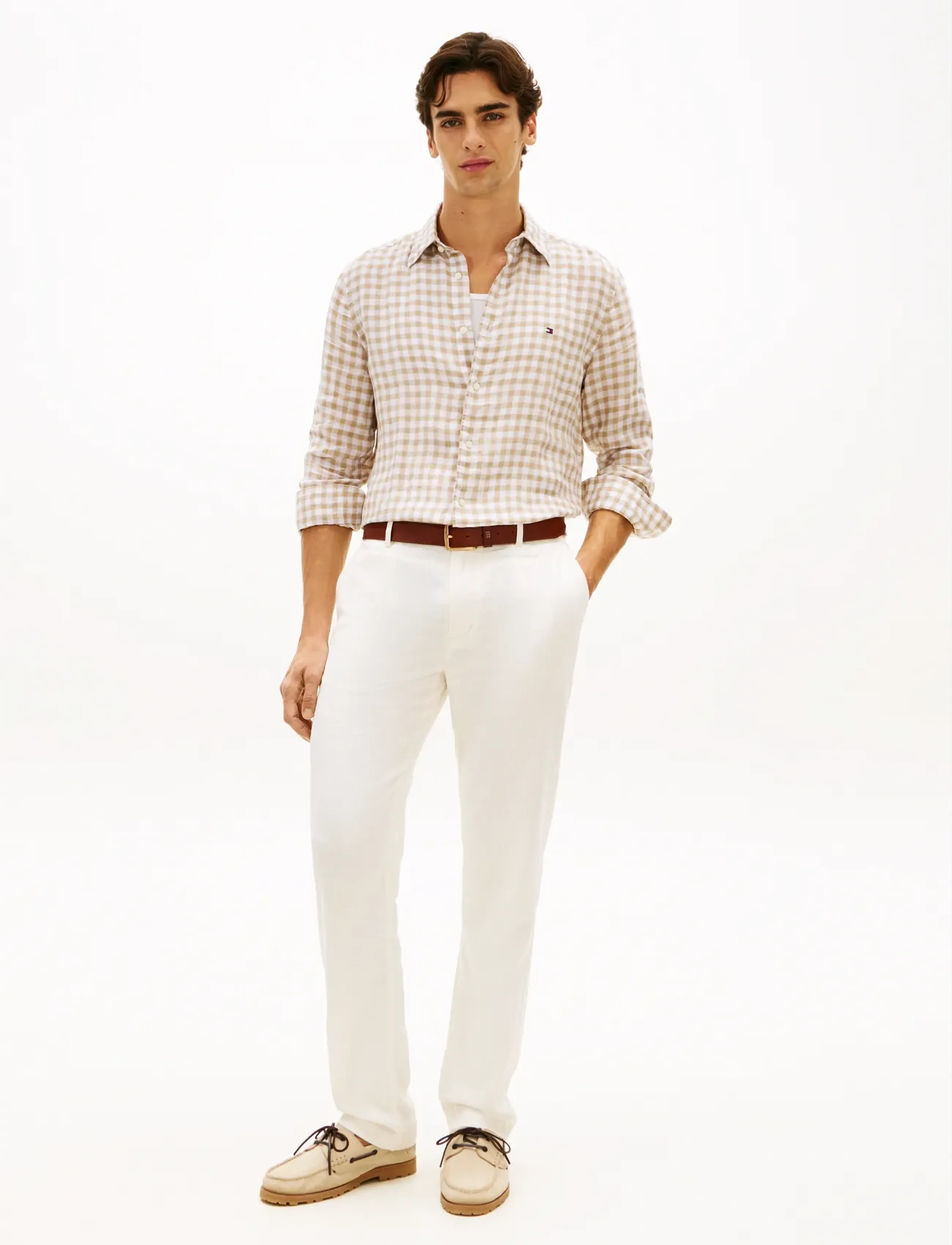 Tommy Hilfiger - LINEN ESSENTIAL GINGHAM RF SHIRT - linased särgid - sandalwood   check - 3