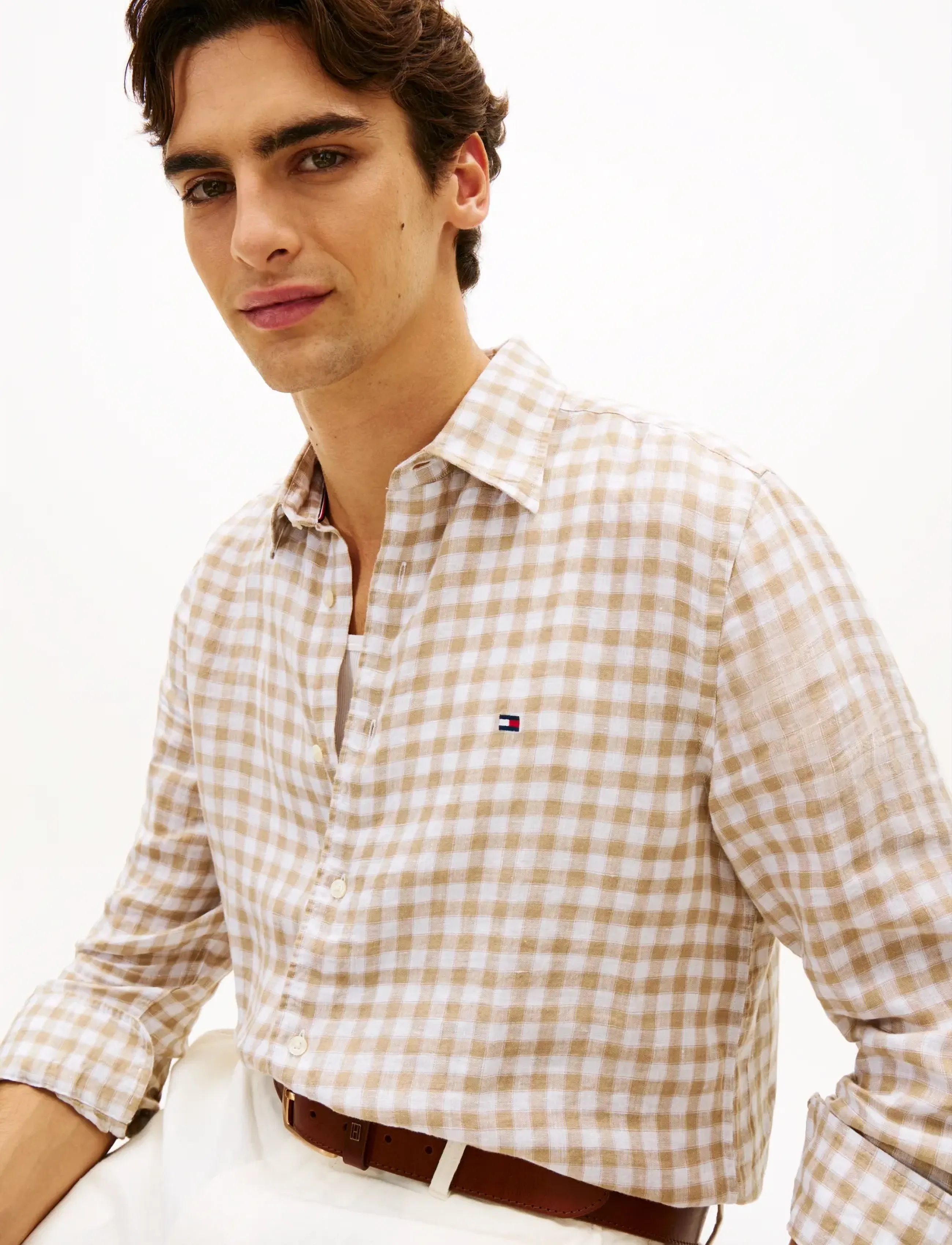Tommy Hilfiger - LINEN ESSENTIAL GINGHAM RF SHIRT - linased särgid - sandalwood   check - 4
