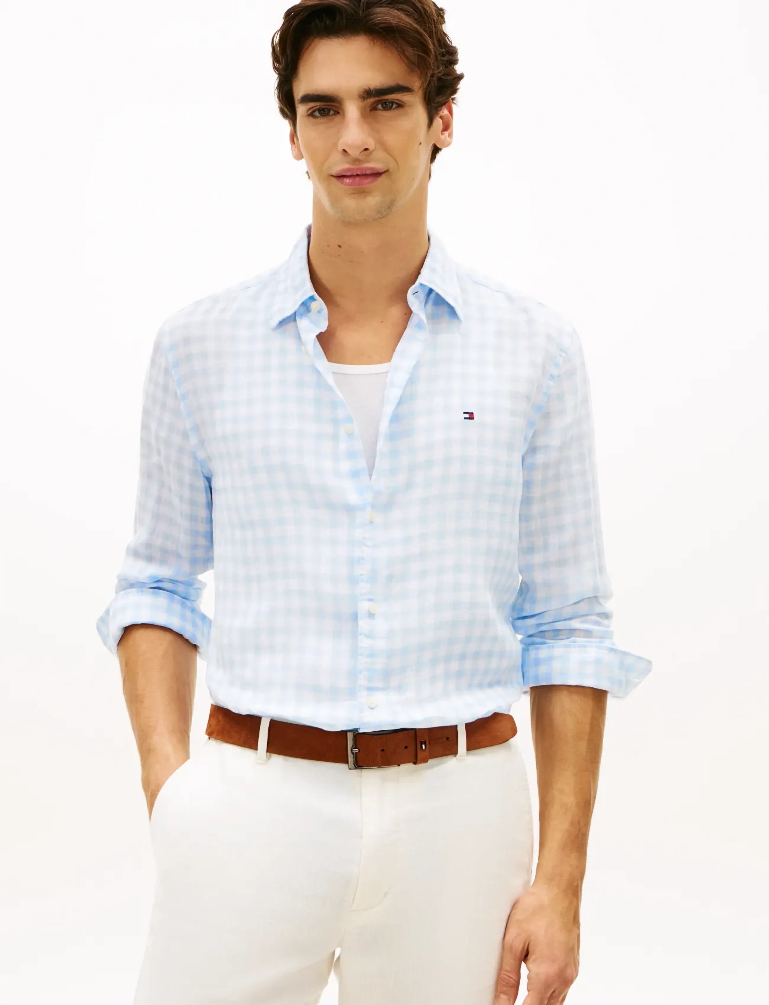 Tommy Hilfiger LINEN ESSENTIAL GINGHAM RF SHIRT - Leinenhemden - SWEET BLUE   CHECK / blue