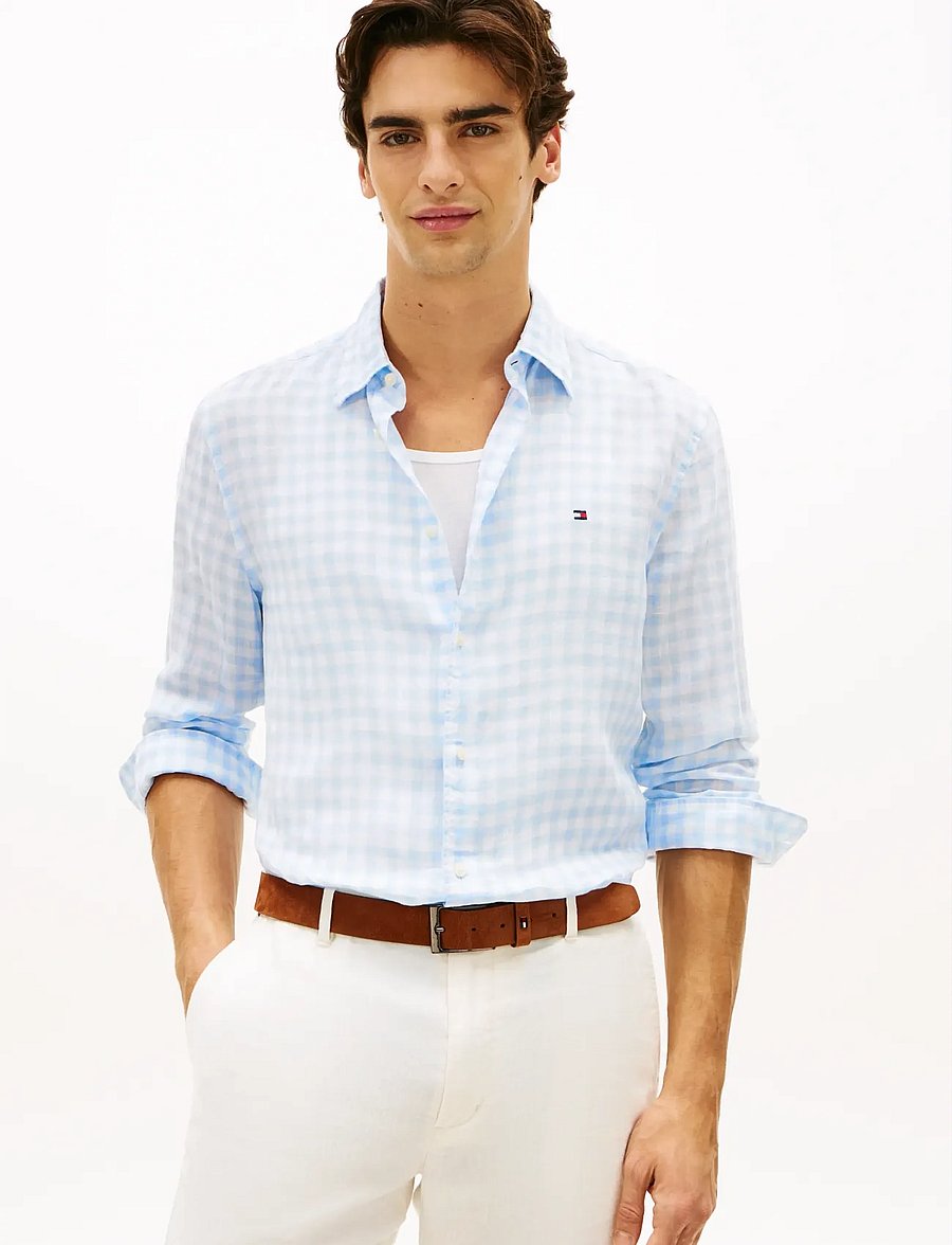 Tommy Hilfiger - LINEN ESSENTIAL GINGHAM RF SHIRT - linased särgid - sweet blue check - 0