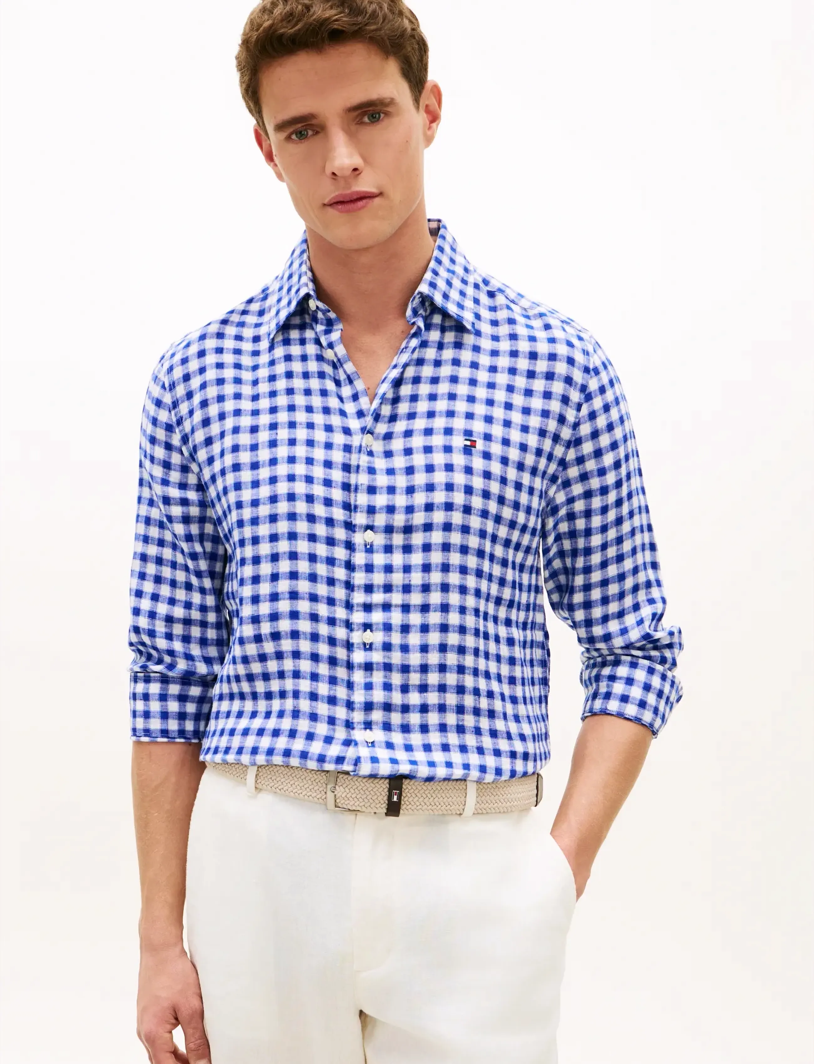 Tommy Hilfiger Linen Essential Gingham Rf Shirt, Mænd, Gingham Skjorte, Blå, Str: XXL