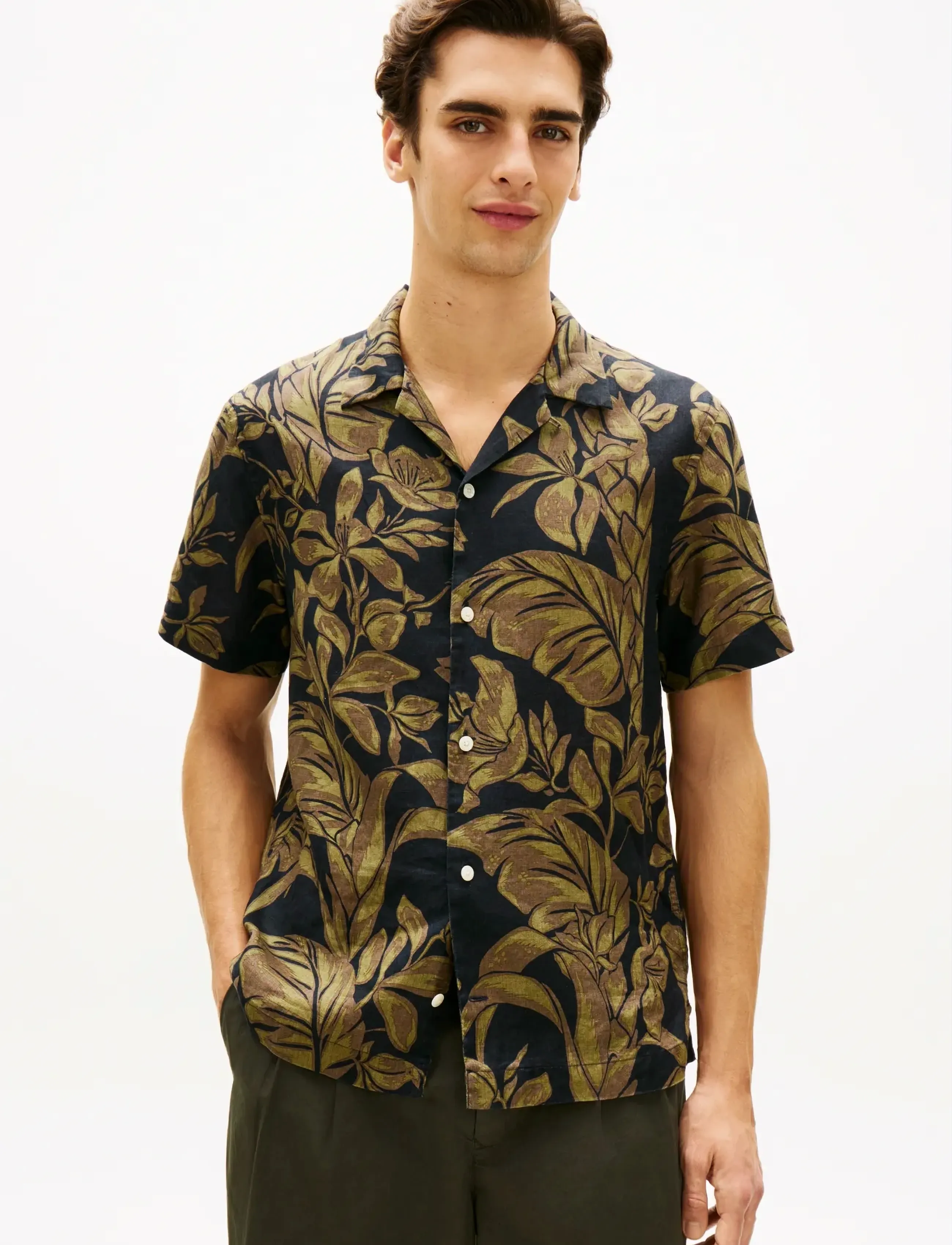 Tommy Hilfiger LINEN FLORAL AOP SS RF 1/2 - Kurzarmhemden - DARK NIGHT NAVY   ALLOVER / black